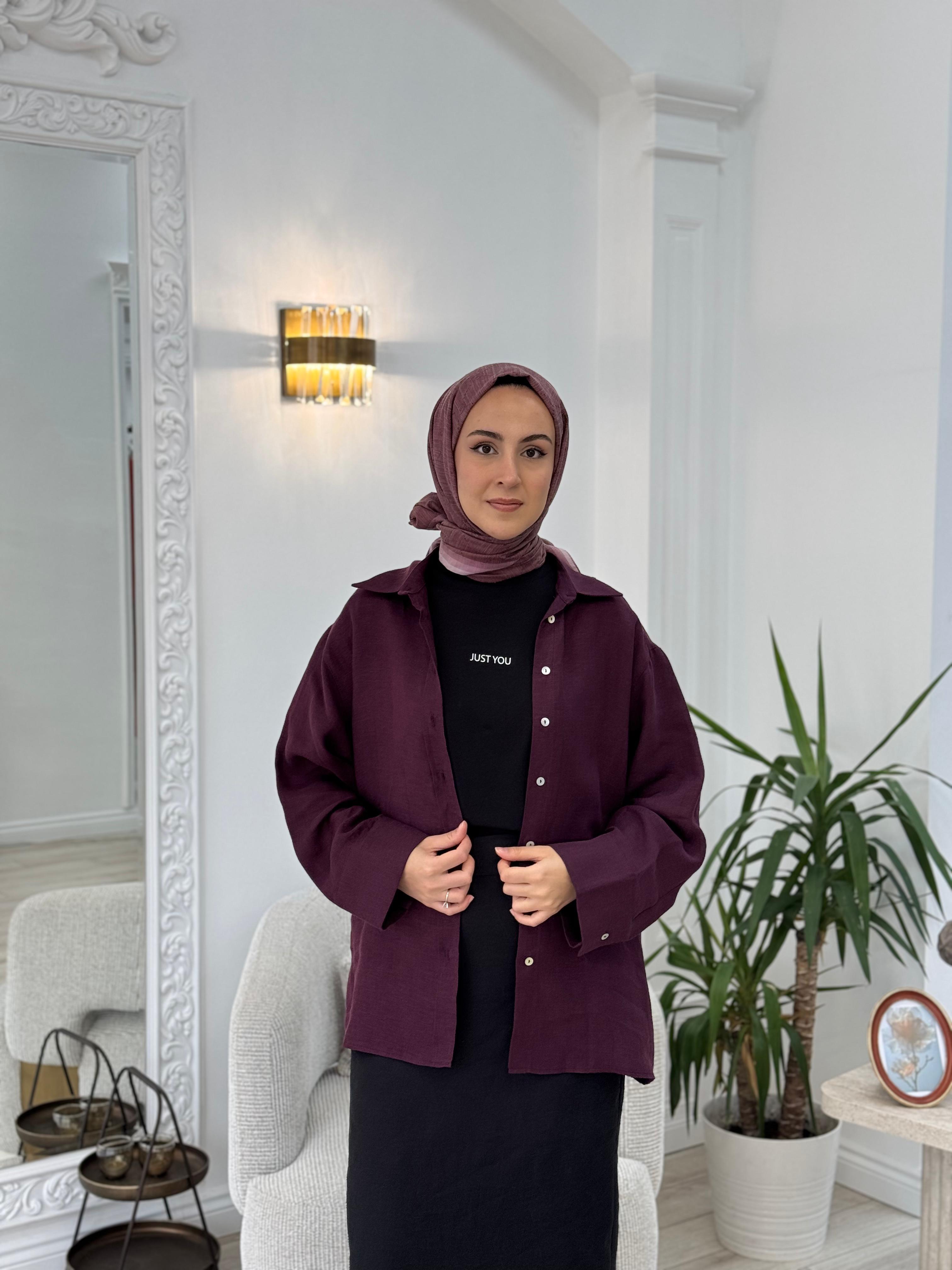 QOOQ Lin Gömlek Mürdüm 25ss212