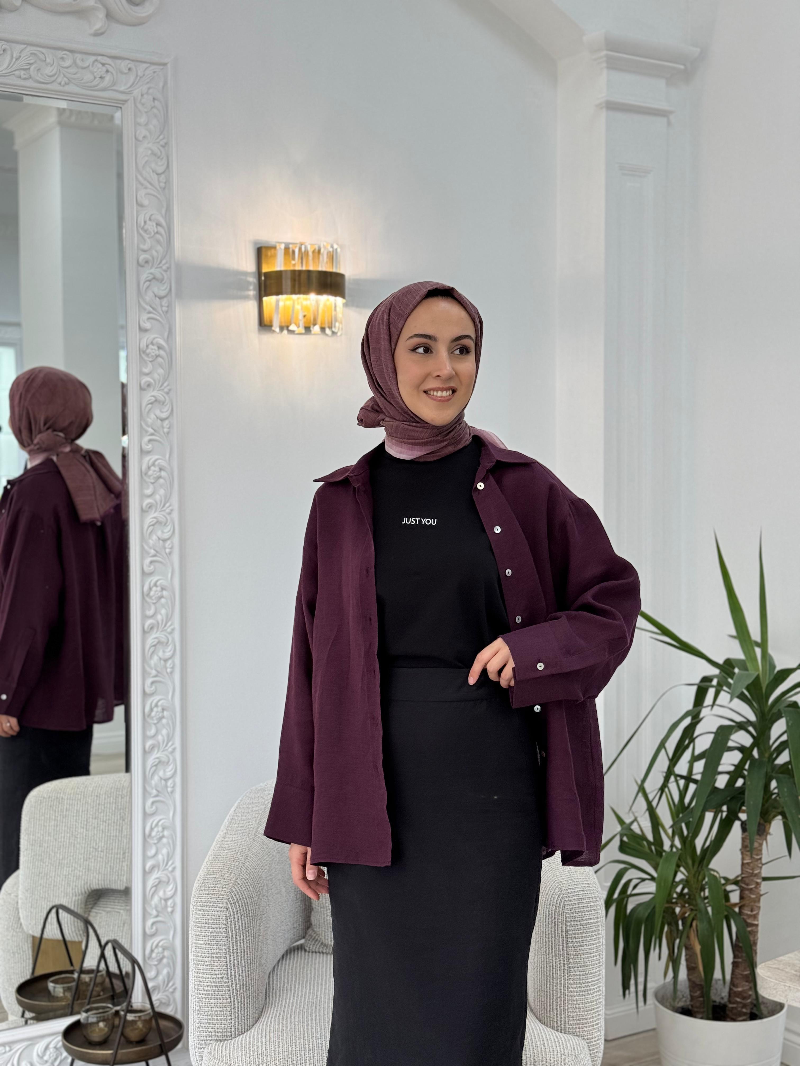 QOOQ Lin Gömlek Mürdüm 25ss212