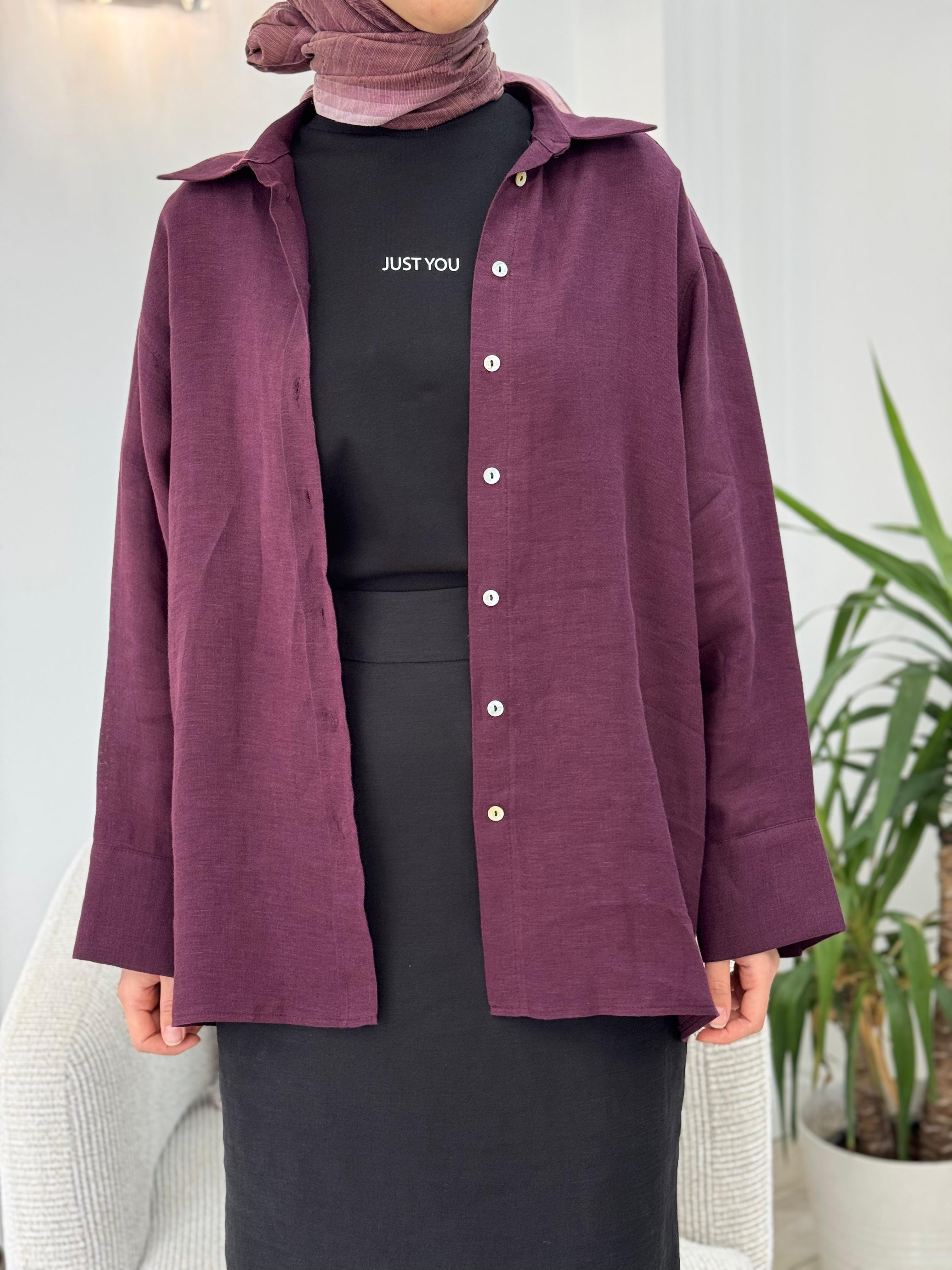 QOOQ Lin Gömlek Mürdüm 25ss212