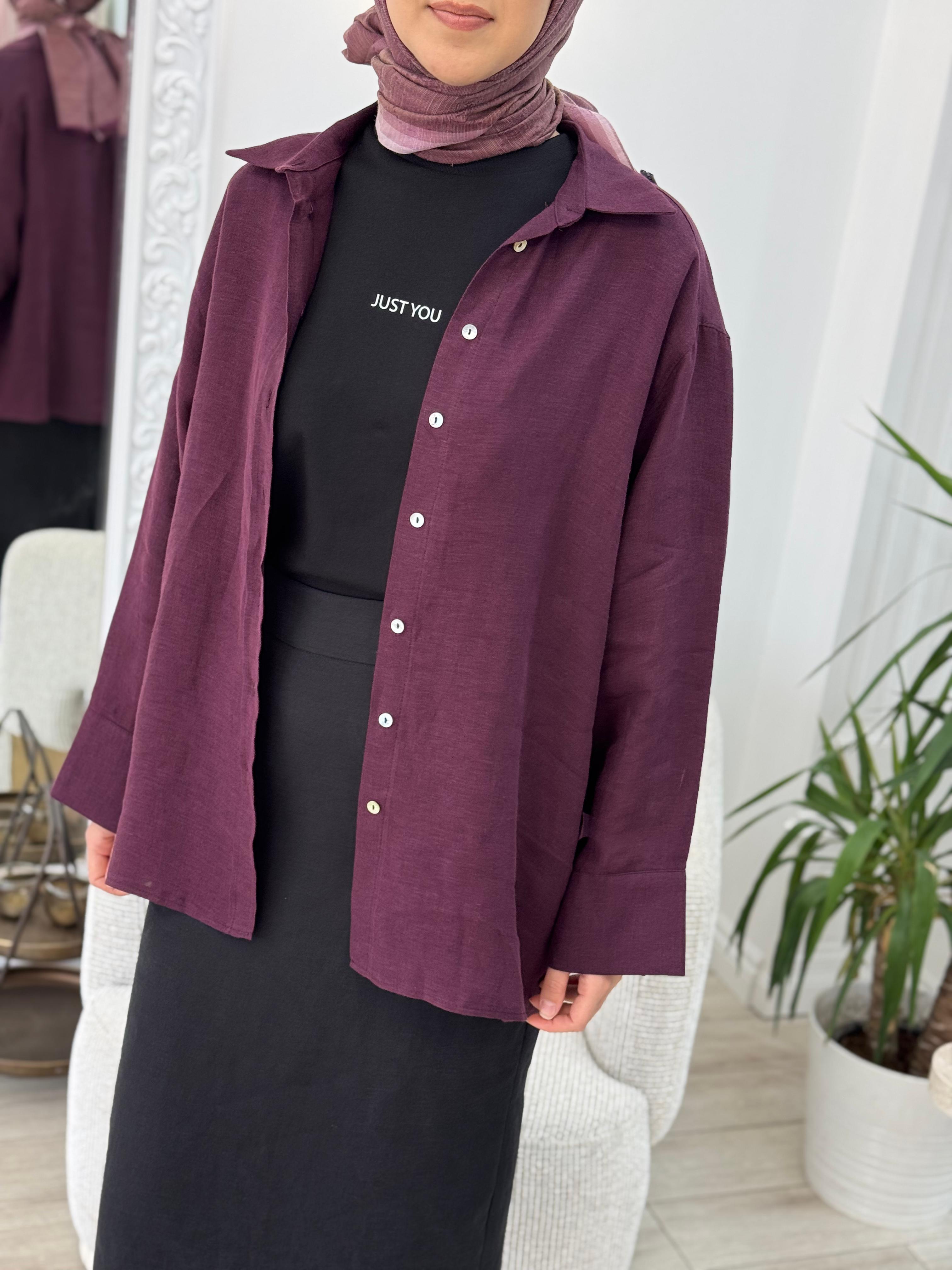 QOOQ Lin Gömlek Mürdüm 25ss212