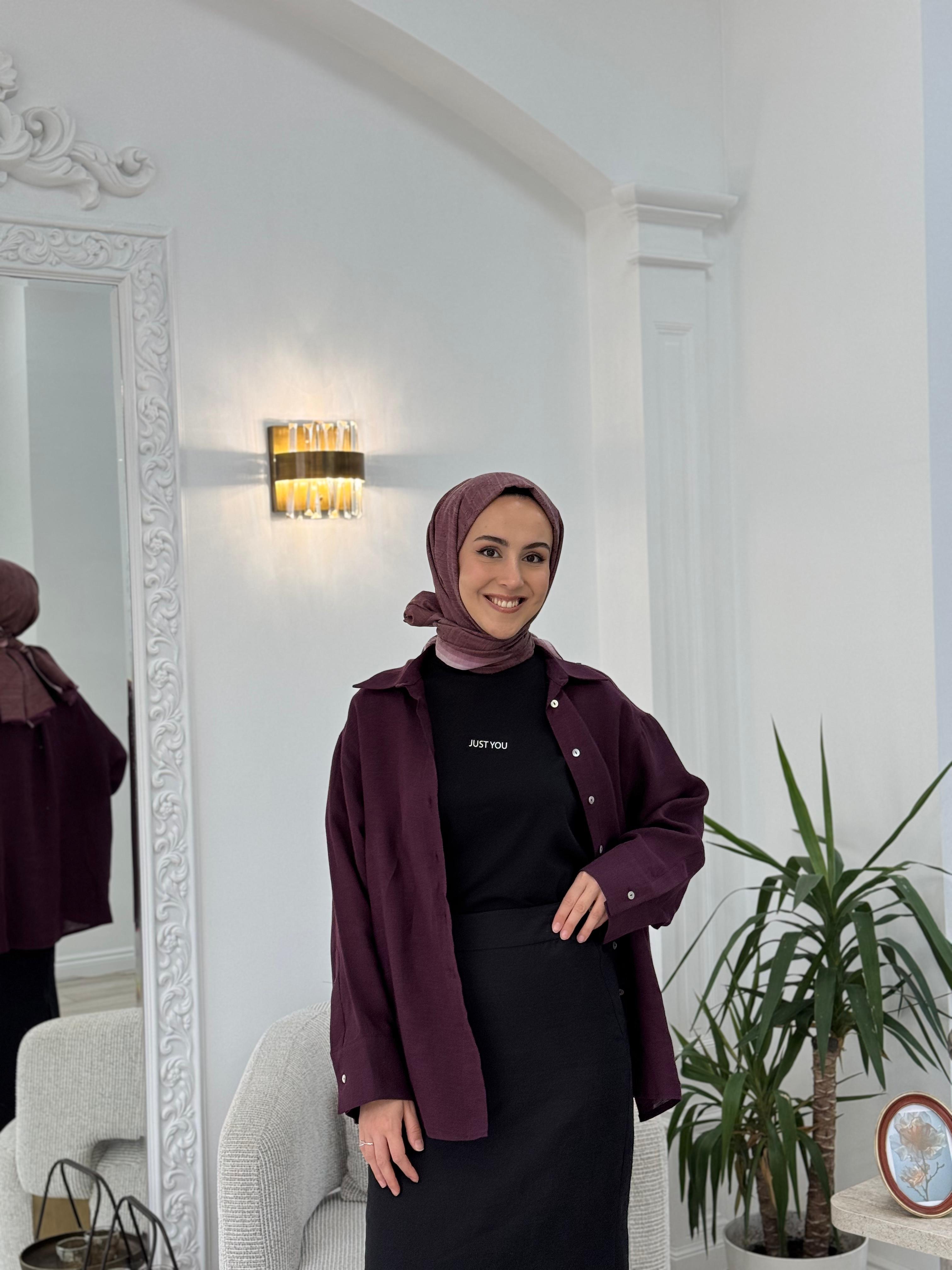 QOOQ Lin Gömlek Mürdüm 25ss212