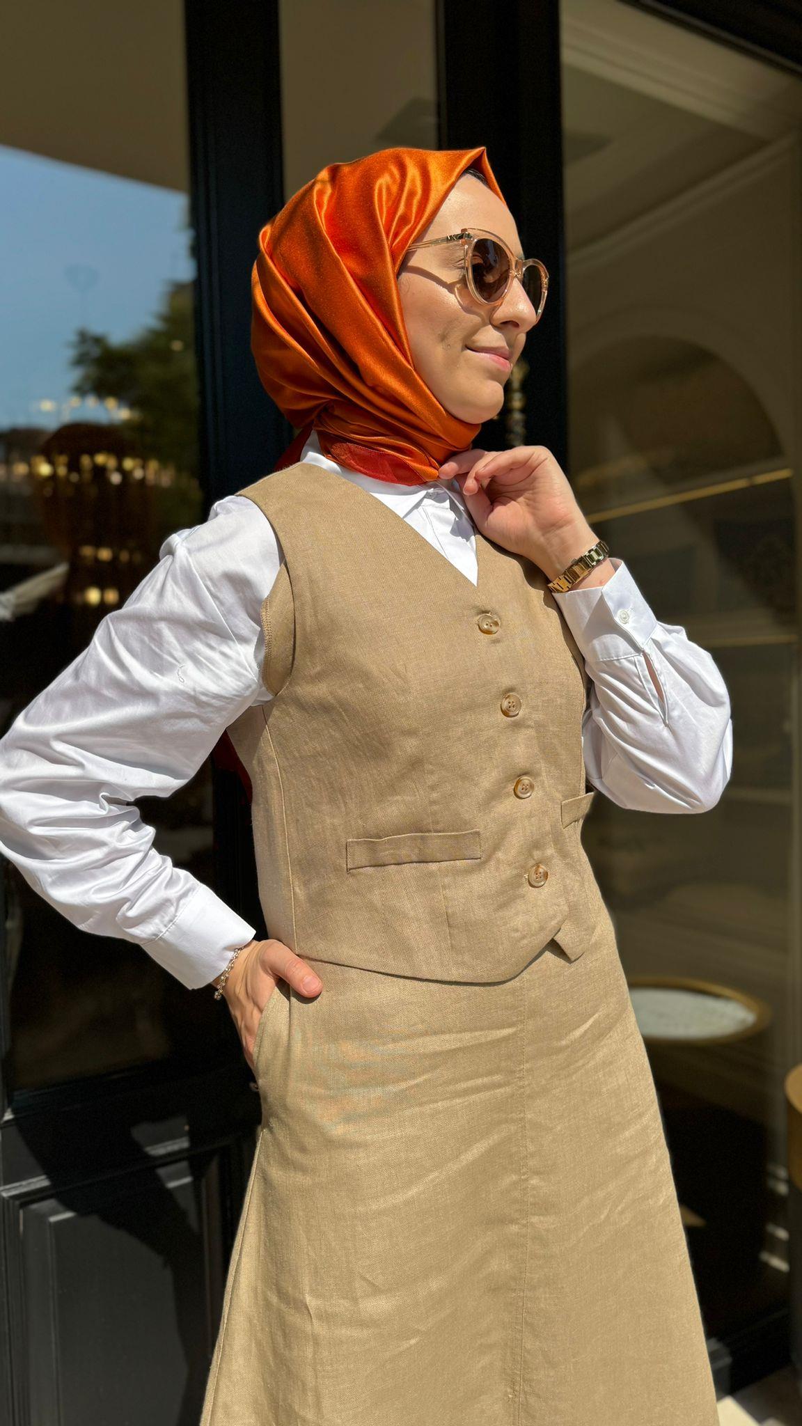 QOOQ Linen Takım Kahve 24ss603