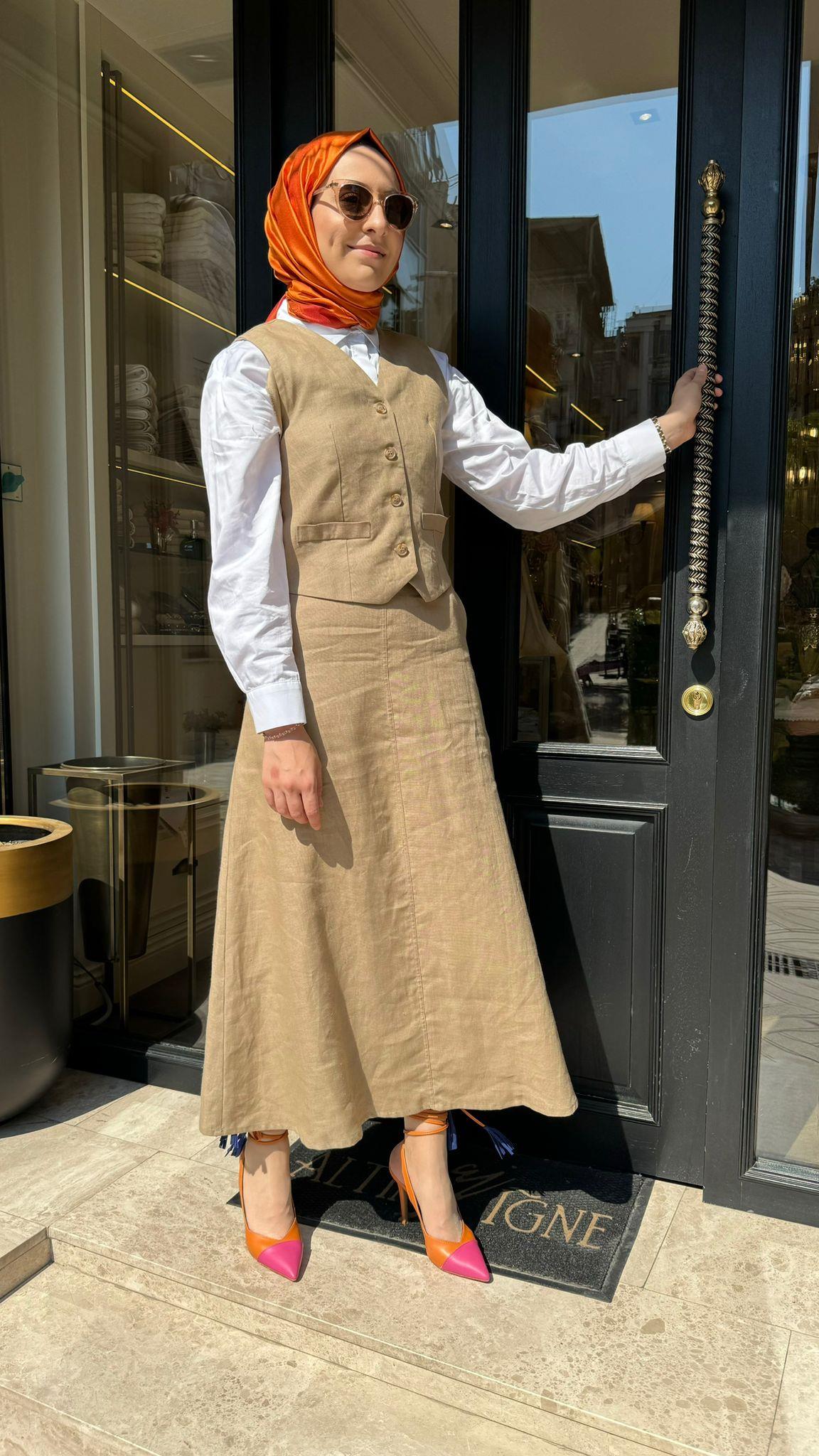 QOOQ Linen Takım Kahve 24ss603