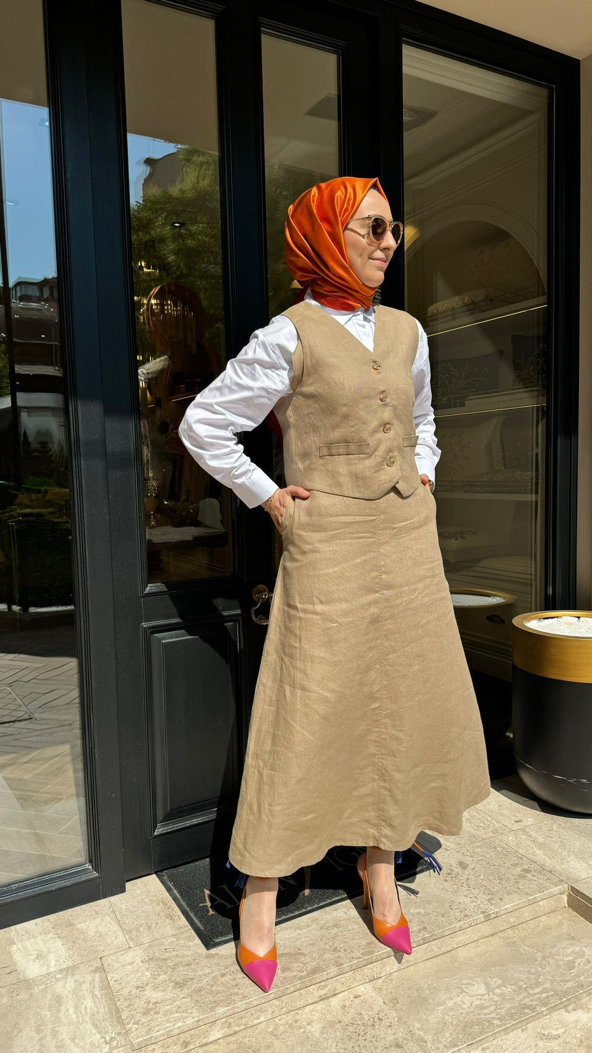 QOOQ Linen Takım Kahve 24ss603