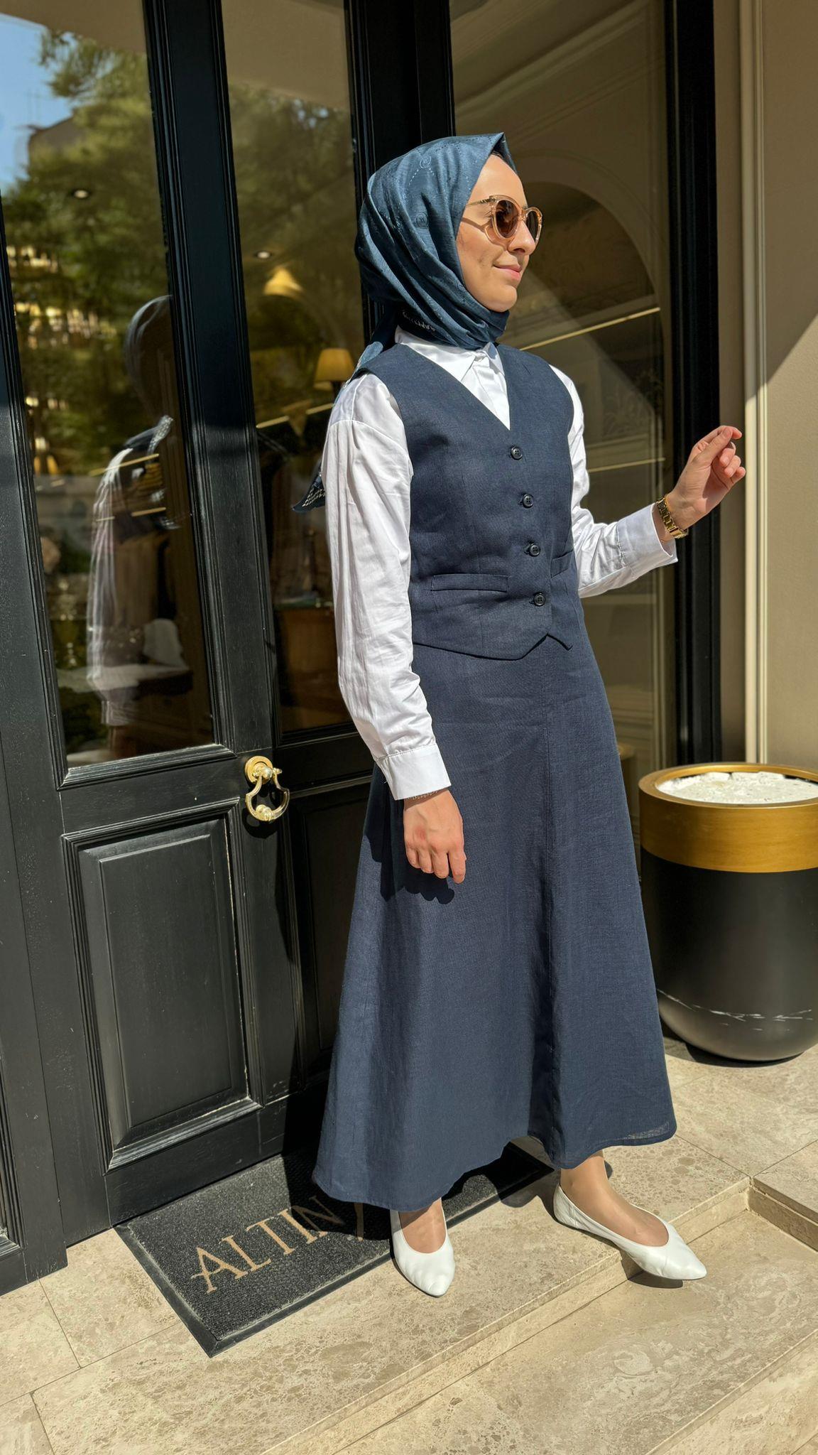 QOOQ Linen Takım Lacivert 24ss603