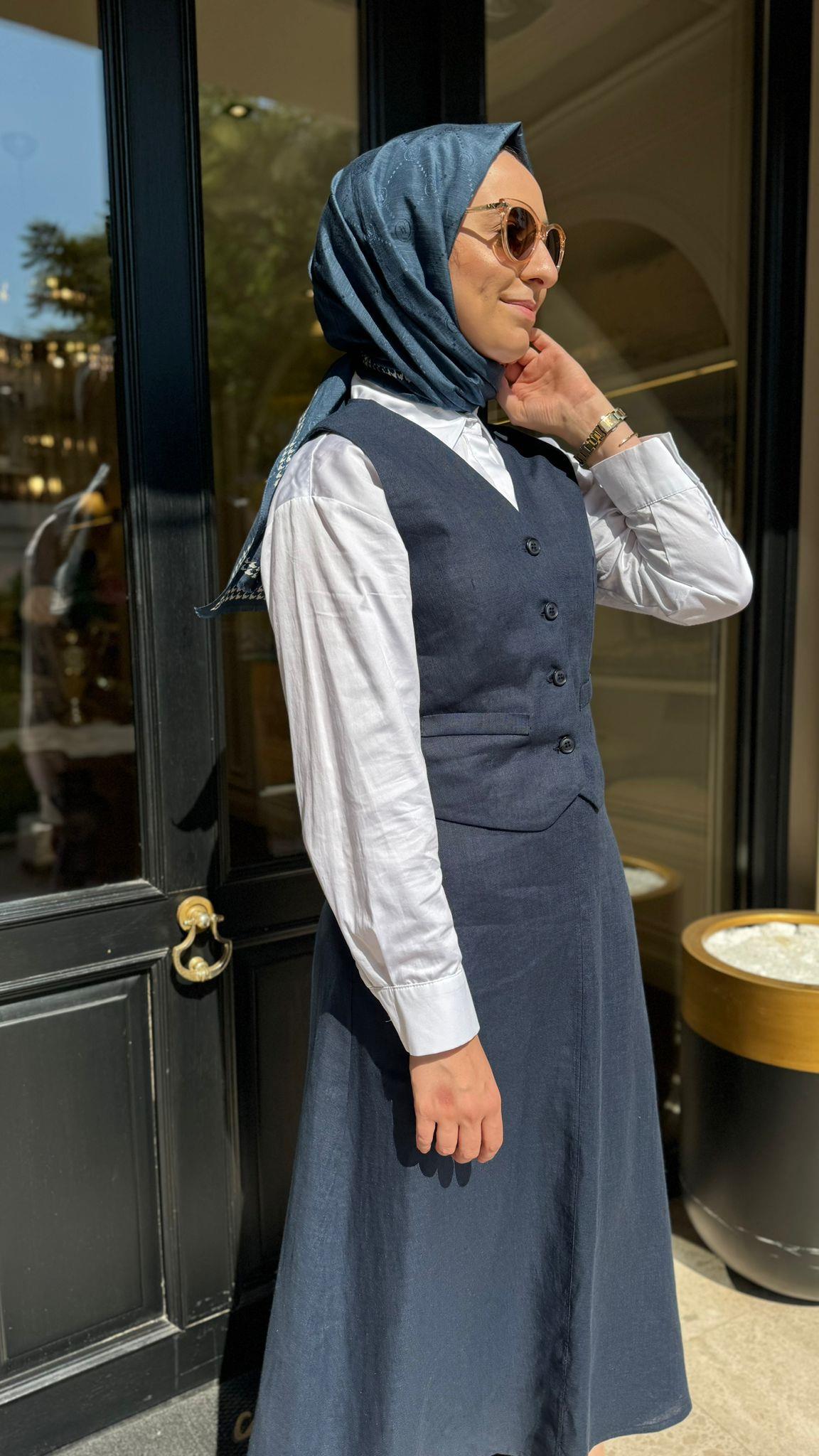 QOOQ Linen Takım Lacivert 24ss603