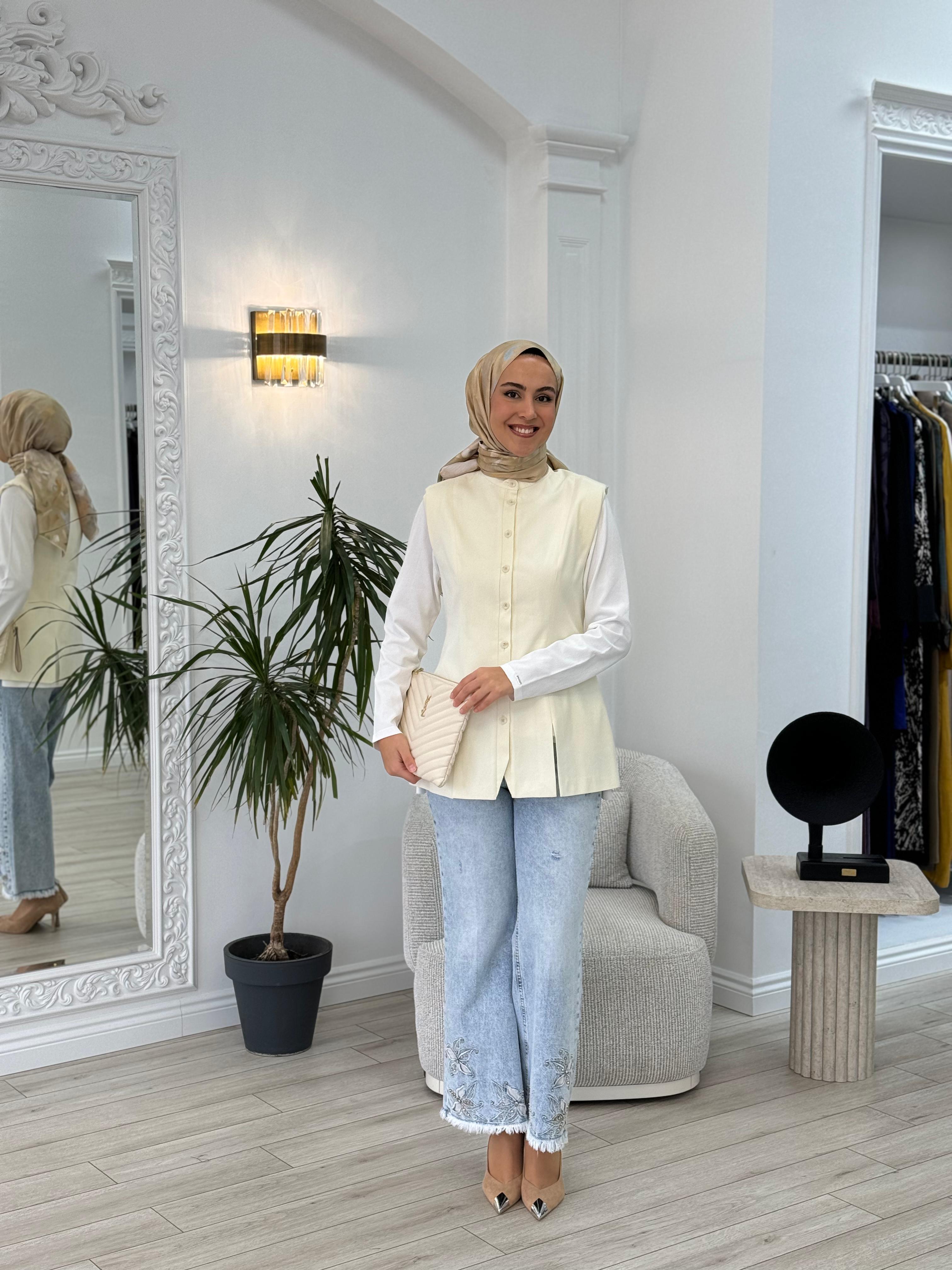QOOQ Magne Yelek Ekru 25fw624