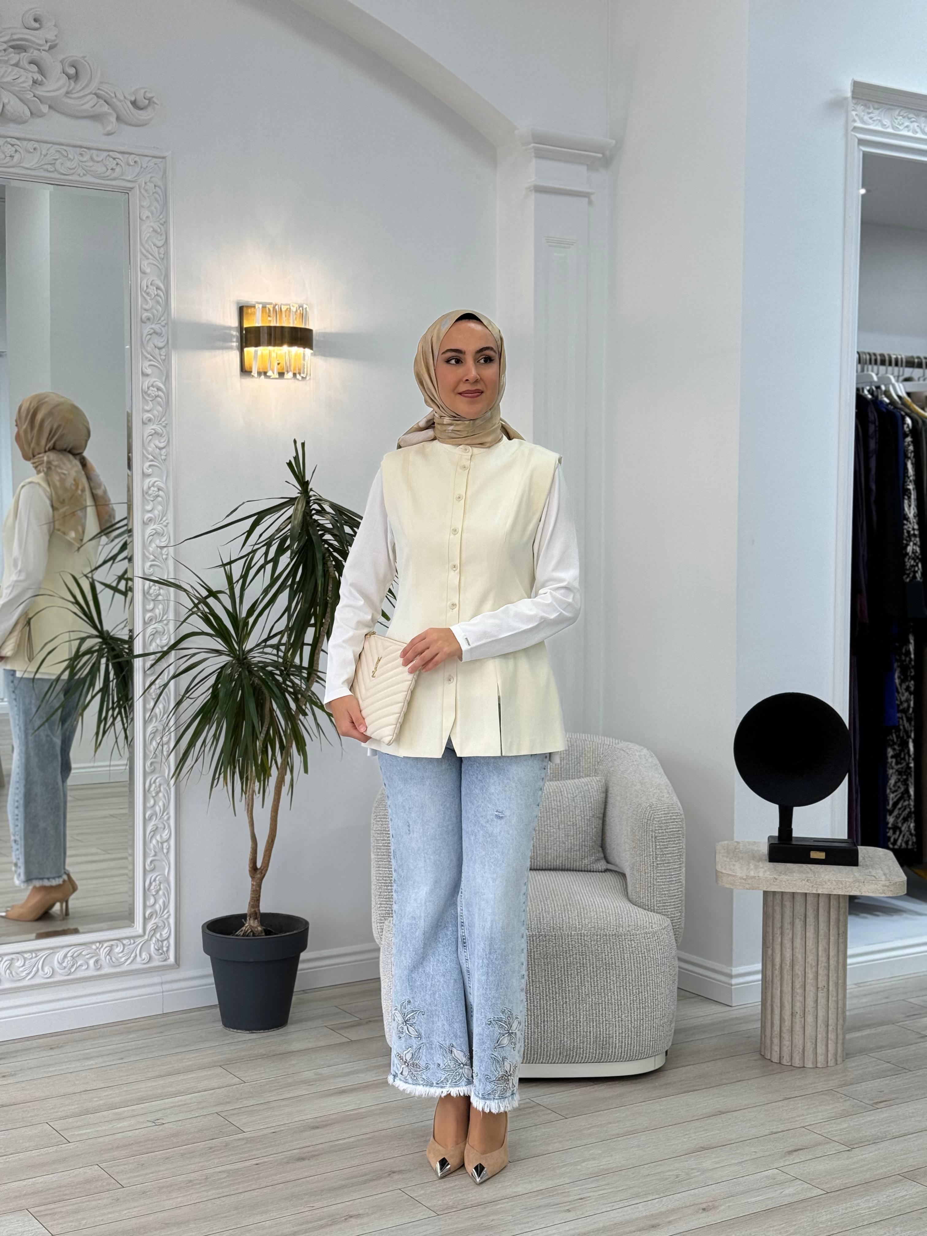 QOOQ Magne Yelek Ekru 25fw624