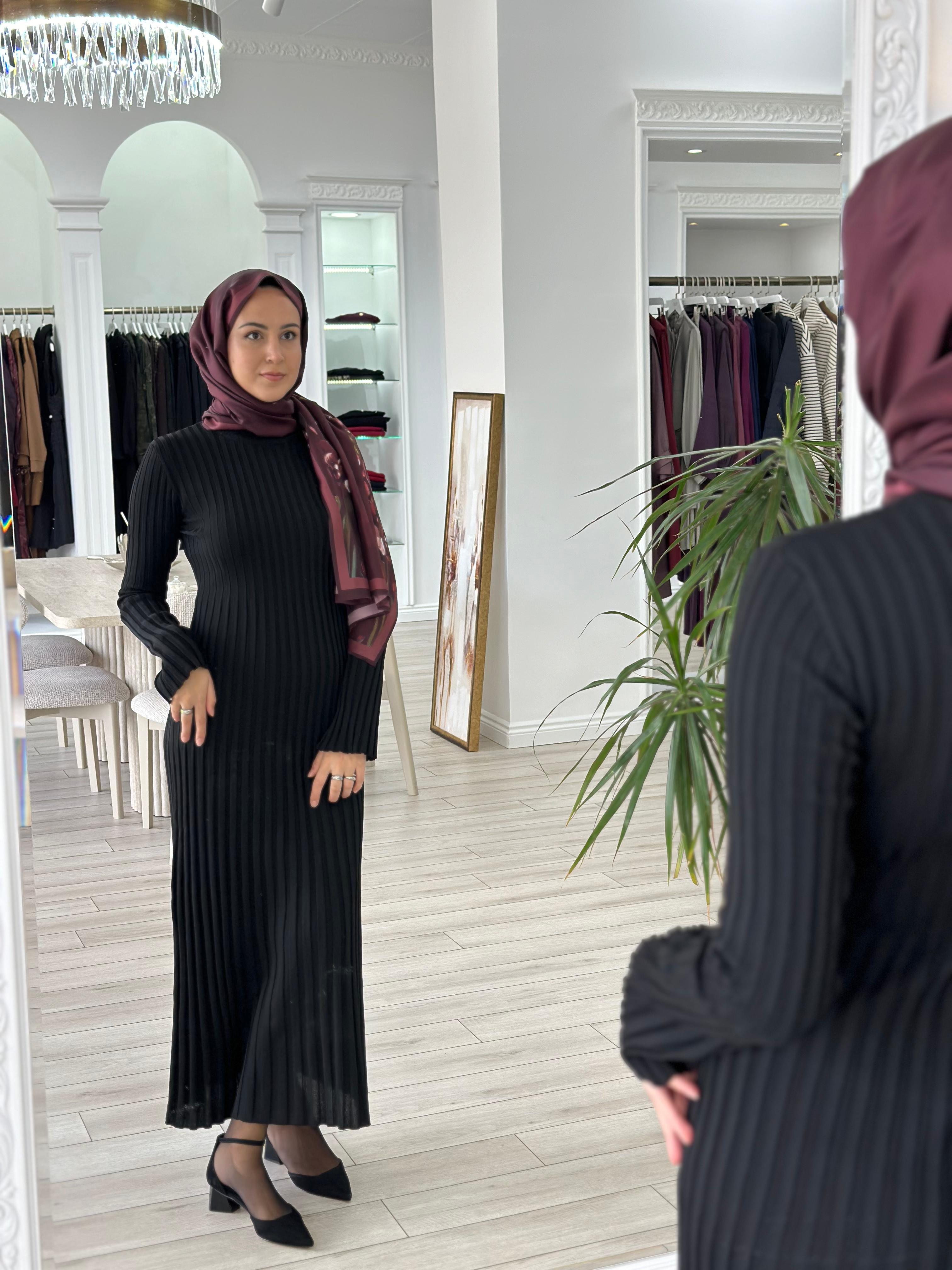 QOOQ Ray Triko Siyah Elbise 25fw401