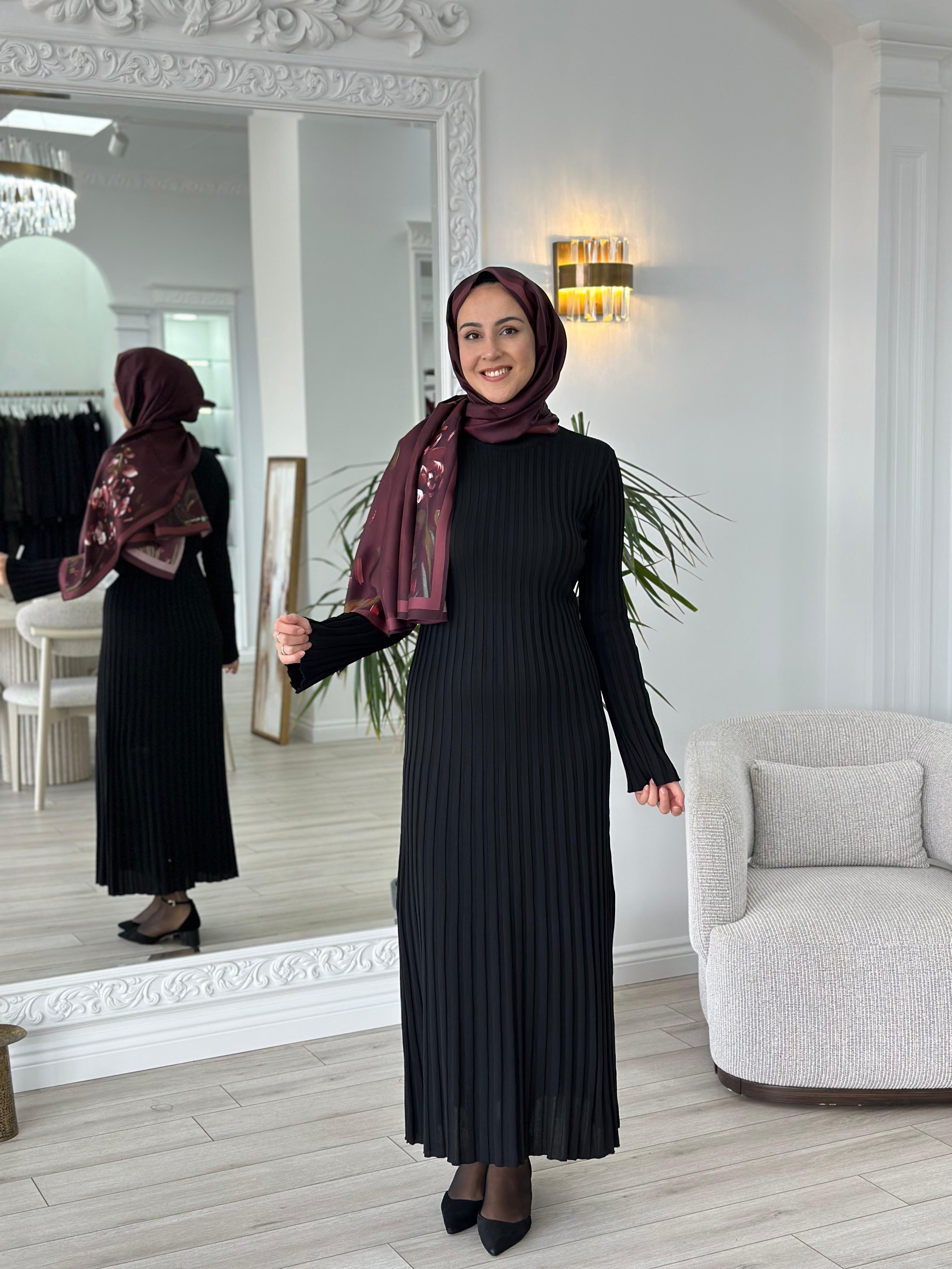 QOOQ Ray Triko Siyah Elbise 25fw401