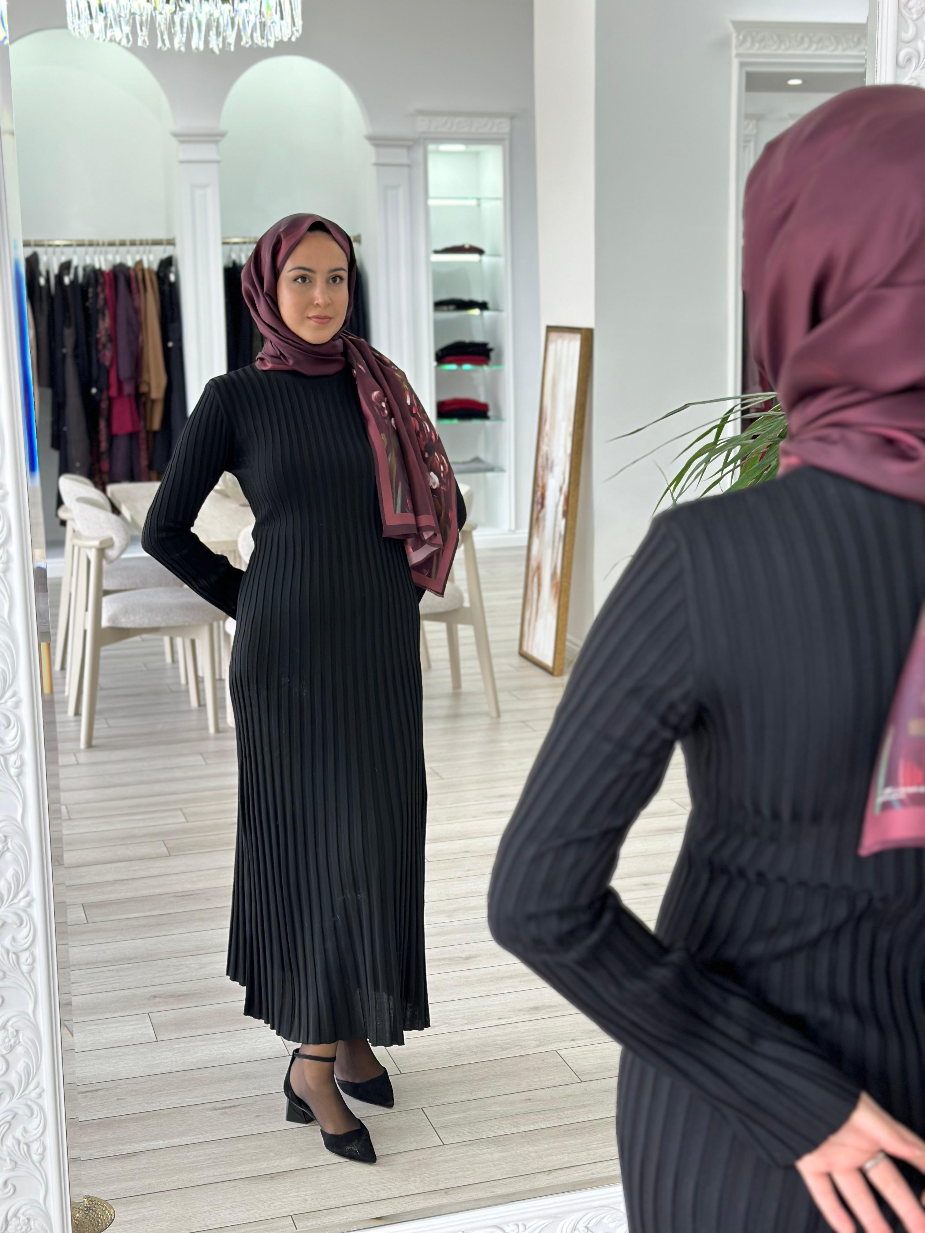 QOOQ Ray Triko Siyah Elbise 25fw401