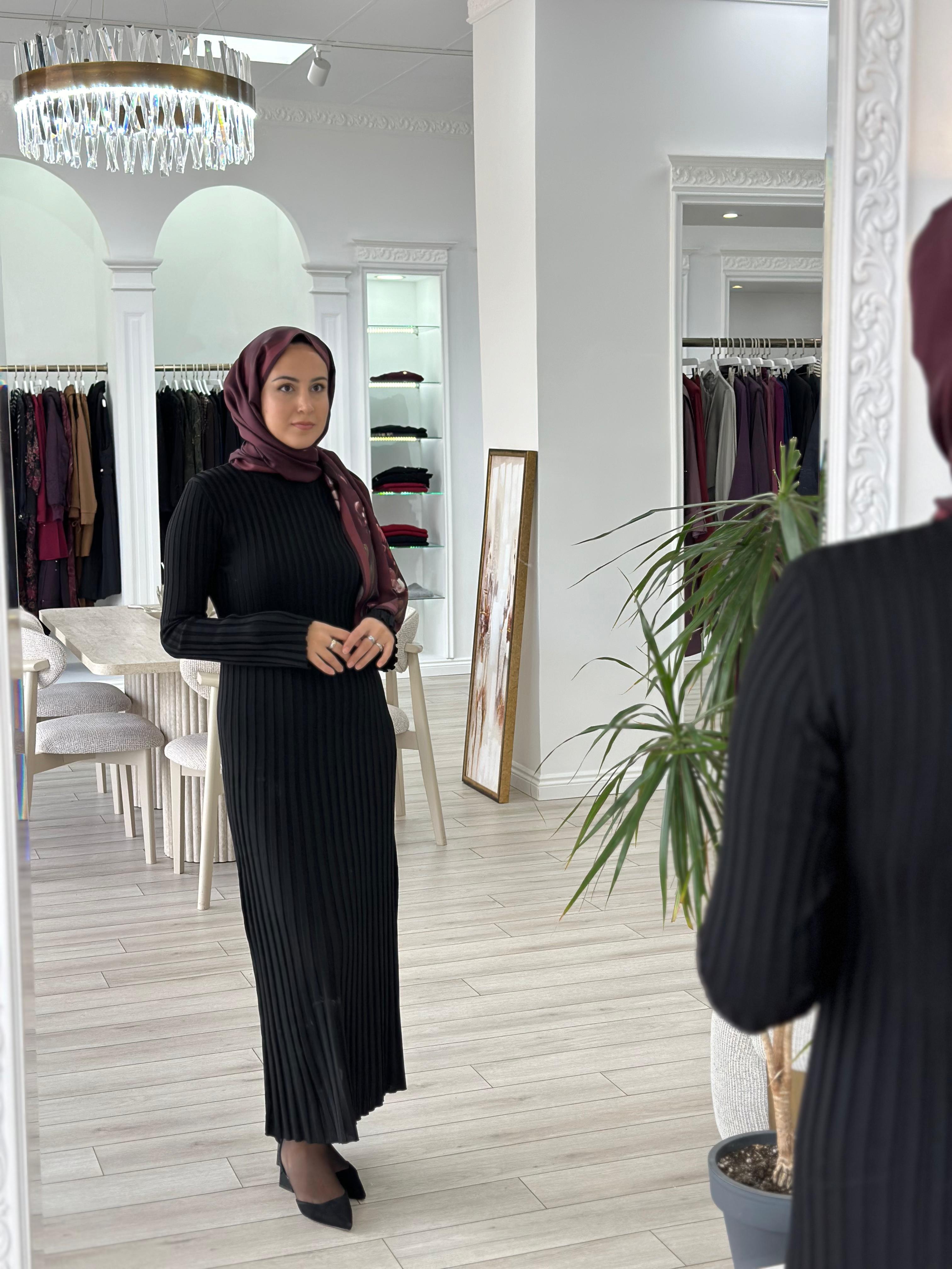 QOOQ Ray Triko Siyah Elbise 25fw401