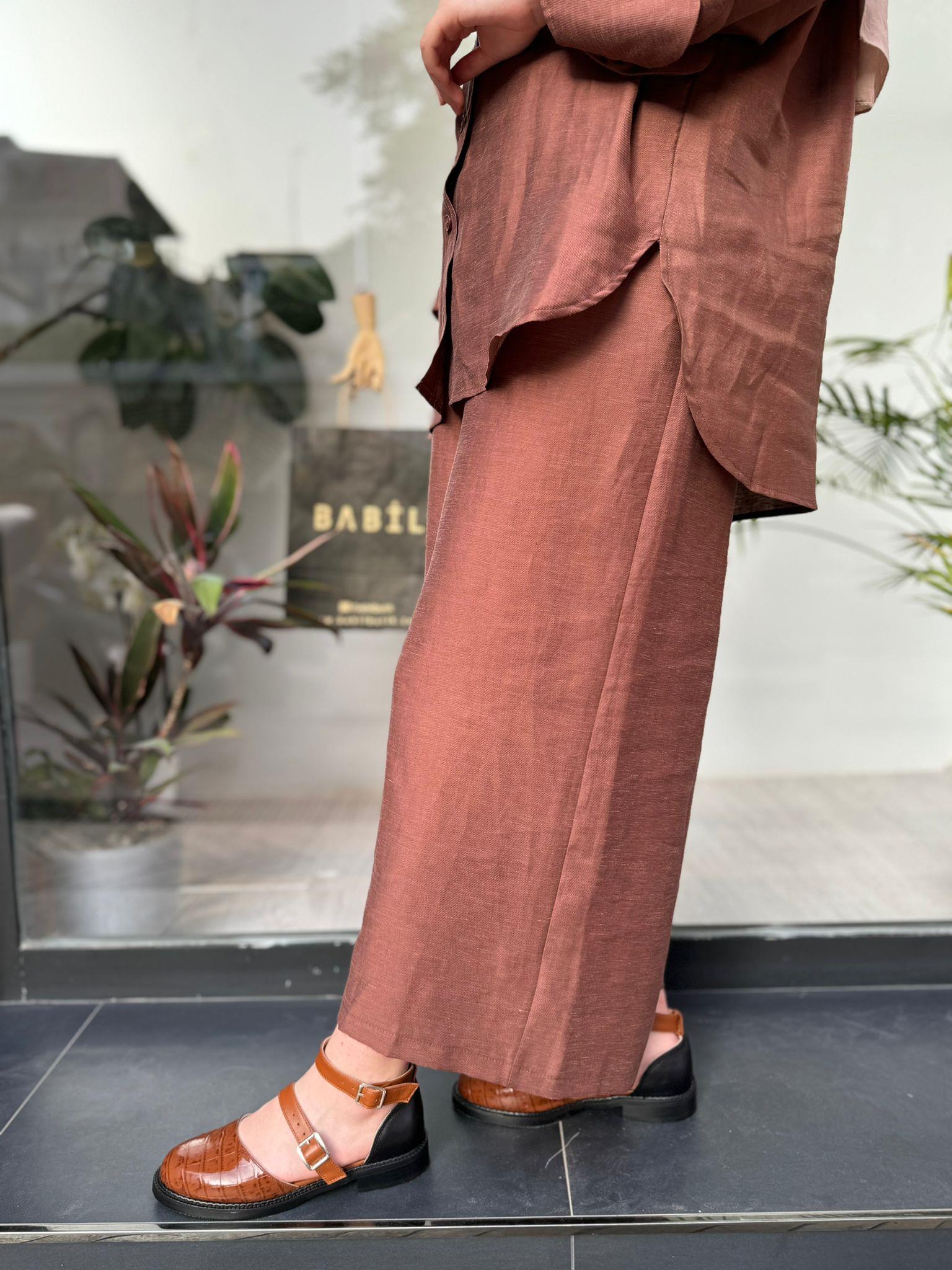 QOOQ Tenket Pantolon Bol Paça Kahve 24ss350