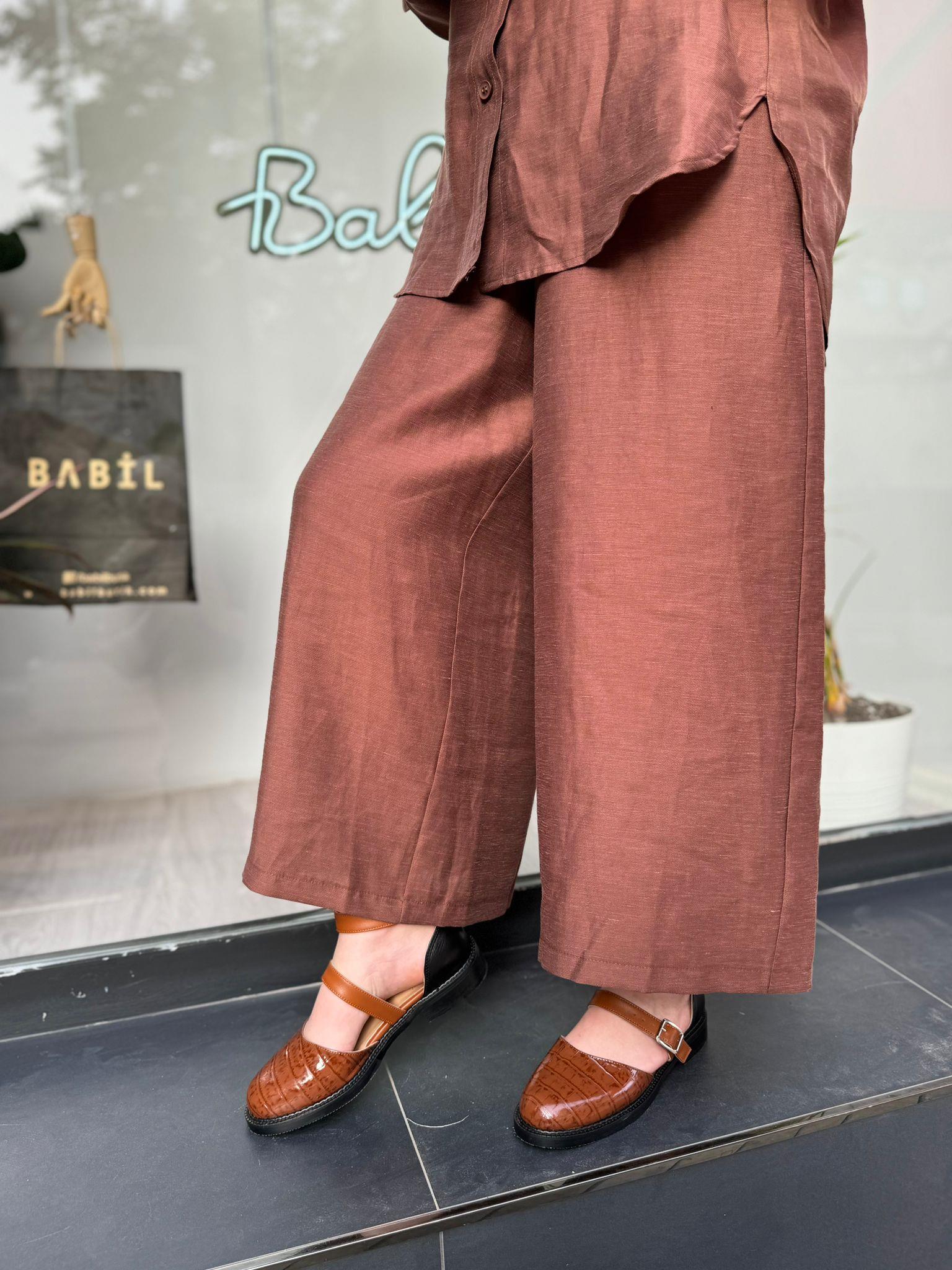 QOOQ Tenket Pantolon Bol Paça Kahve 24ss350