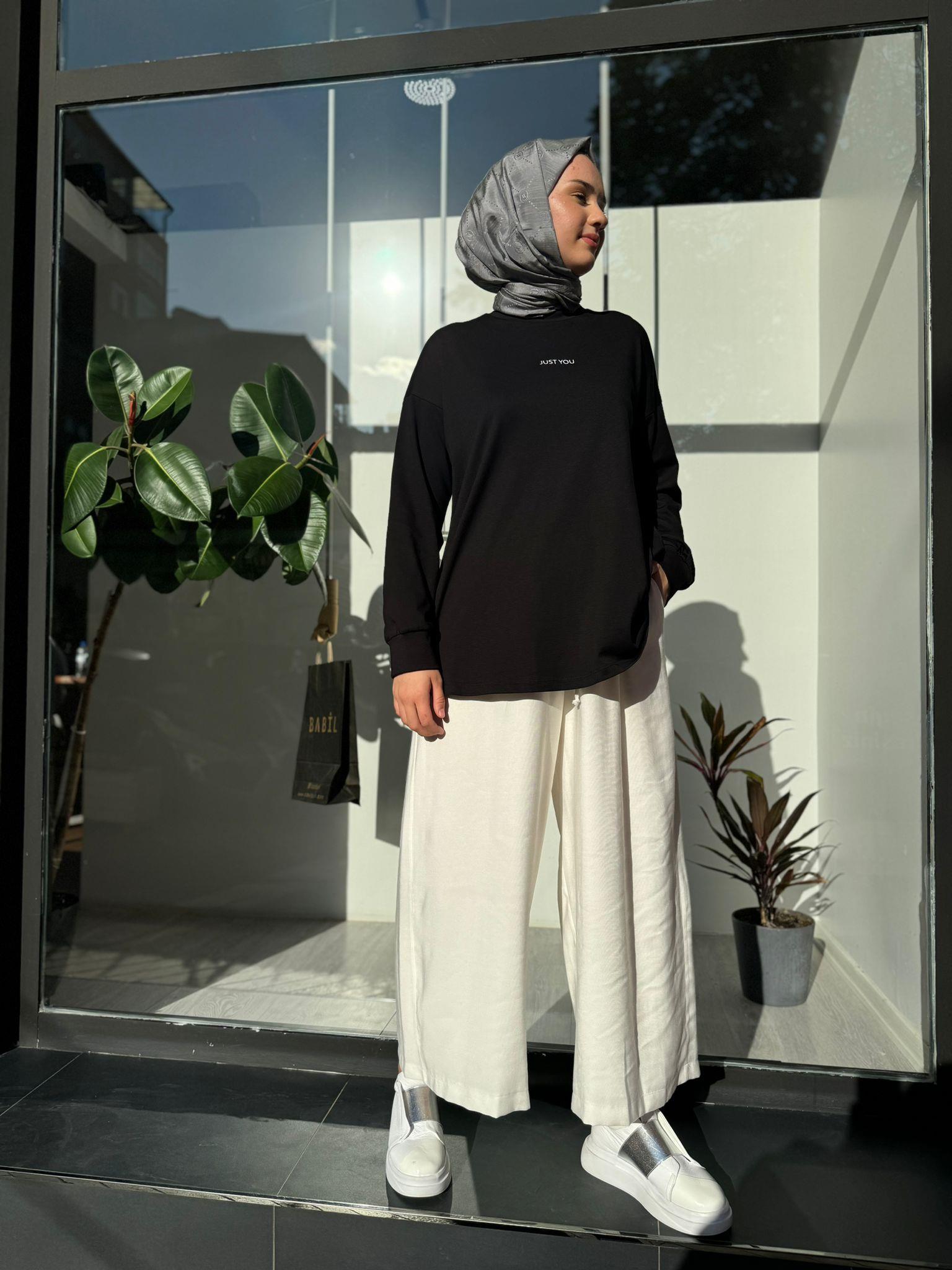QOOQ Uzun Kol Just You Tunik Siyah 24ss246