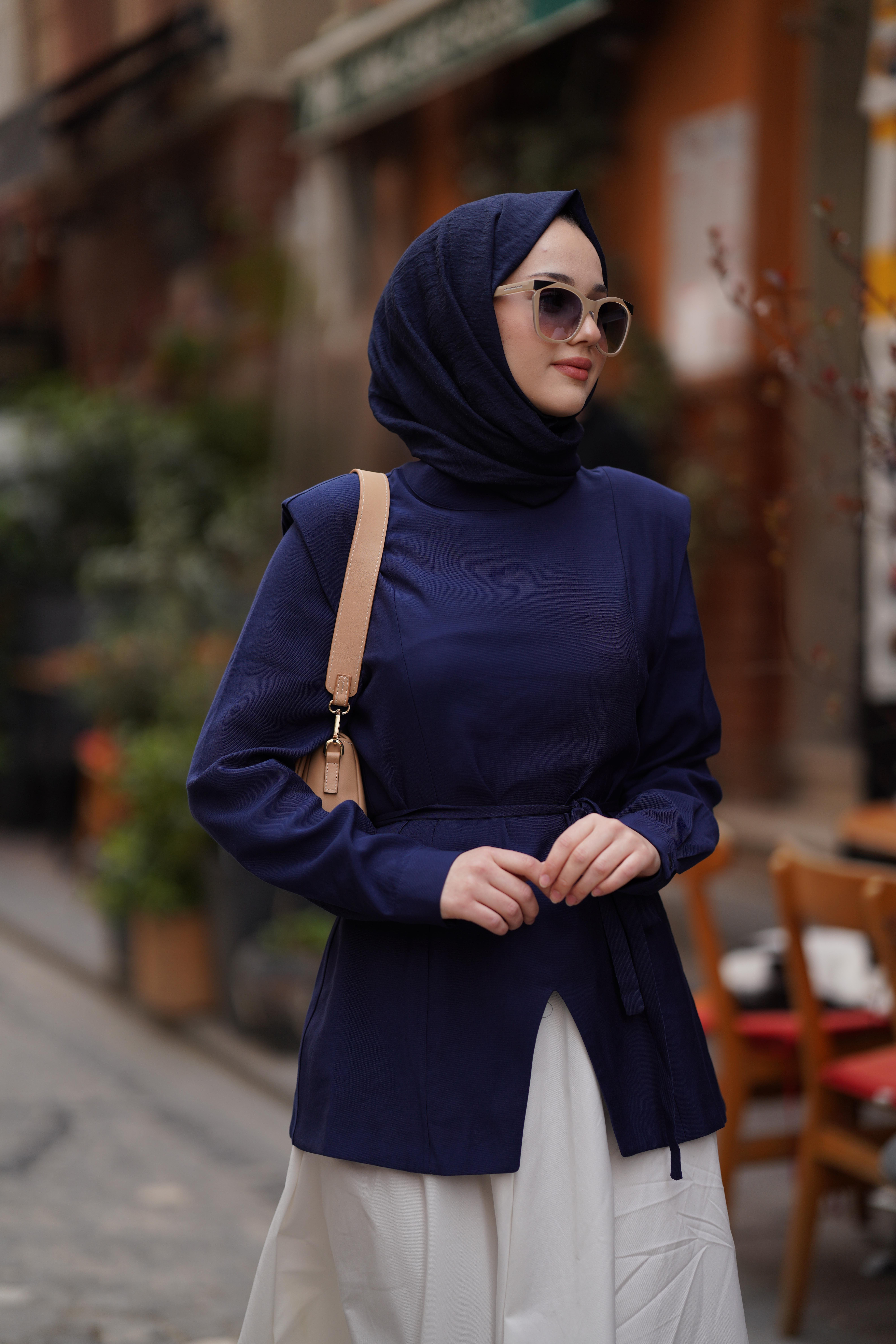 QOOQ Vatka Bluz Lacivert 24ss247