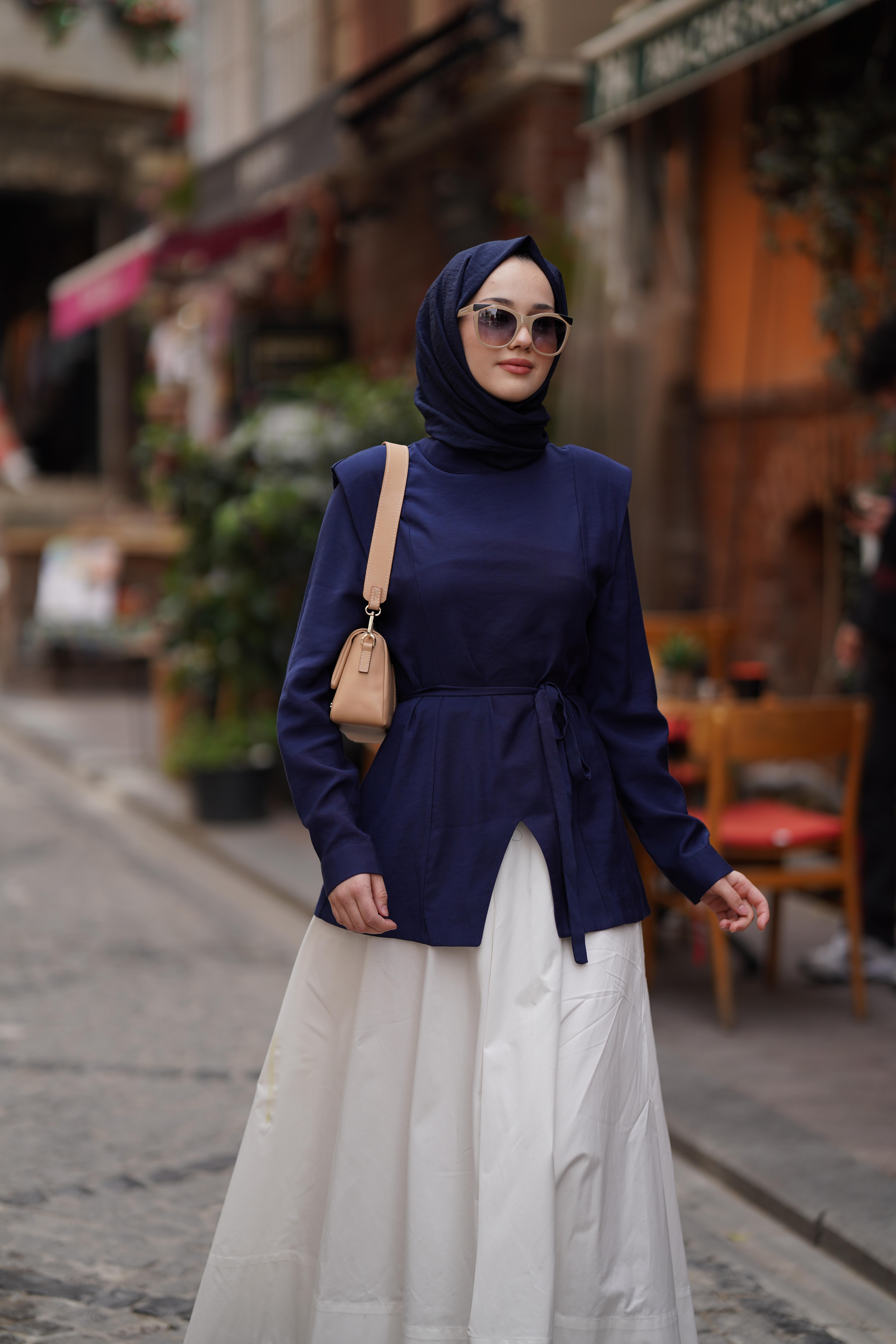 QOOQ Vatka Bluz Lacivert 24ss247