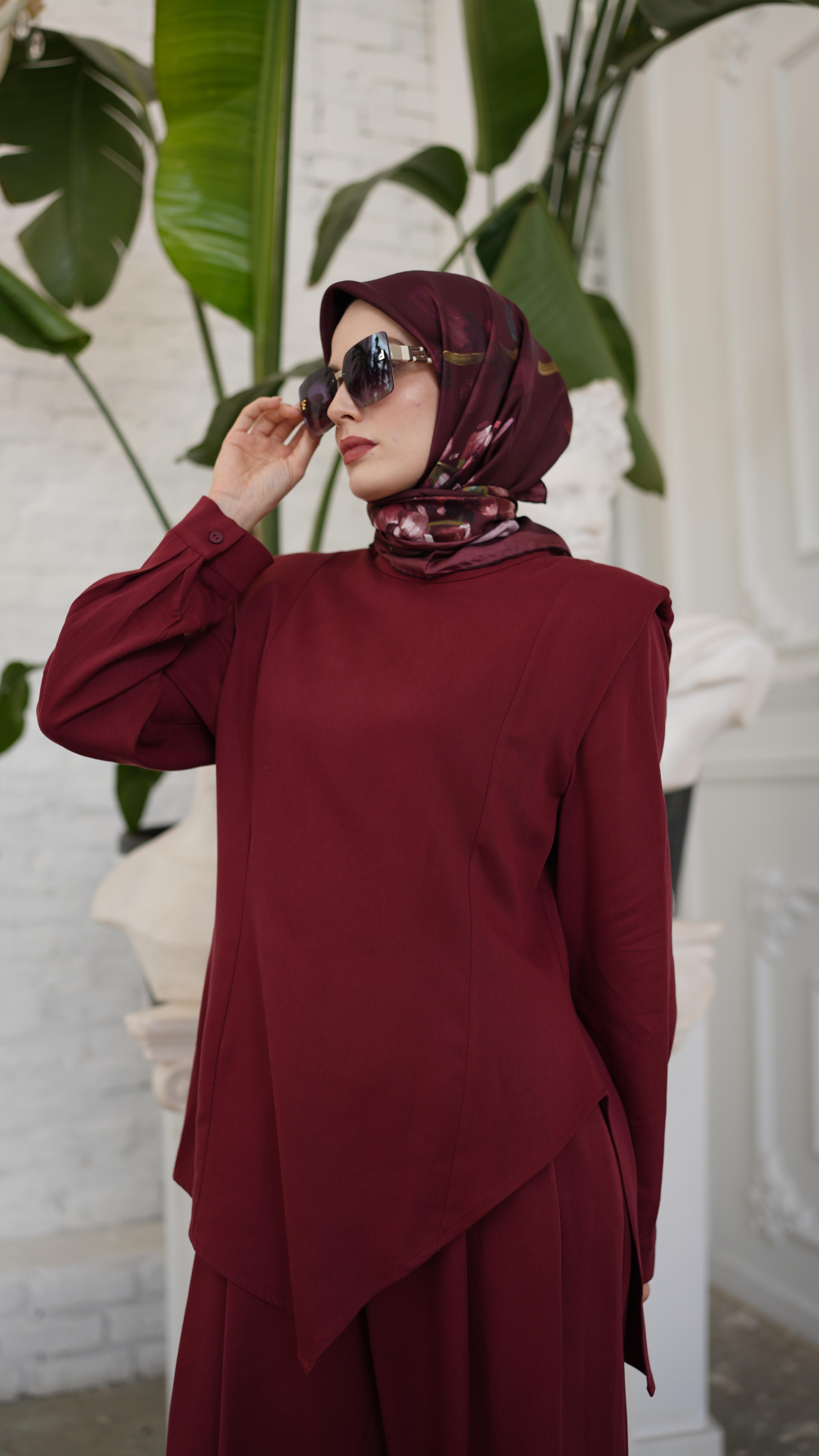 QOOQ Vatka Bluz Takım Bordo 25fw224