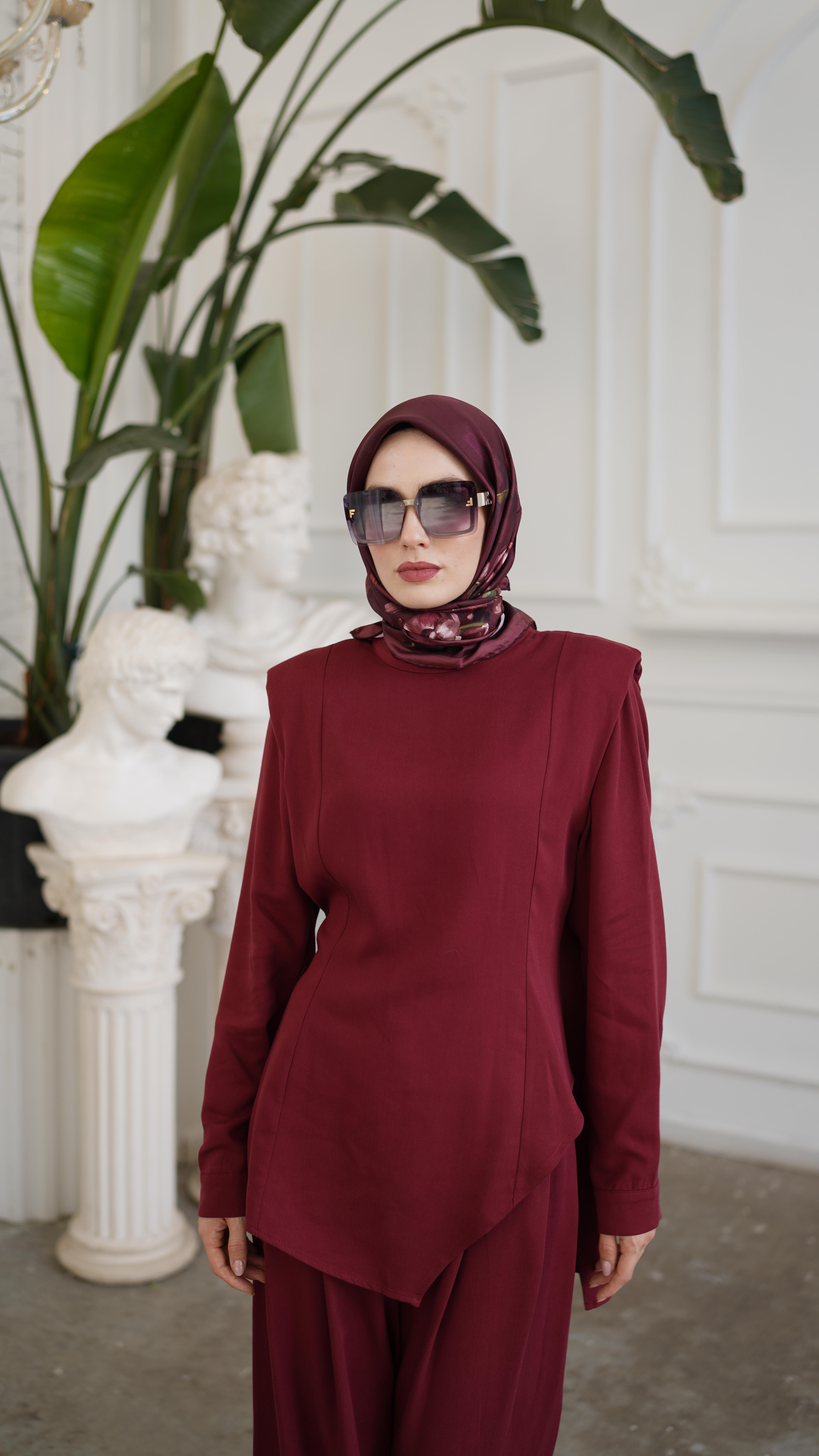 QOOQ Vatka Bluz Takım Bordo 25fw224