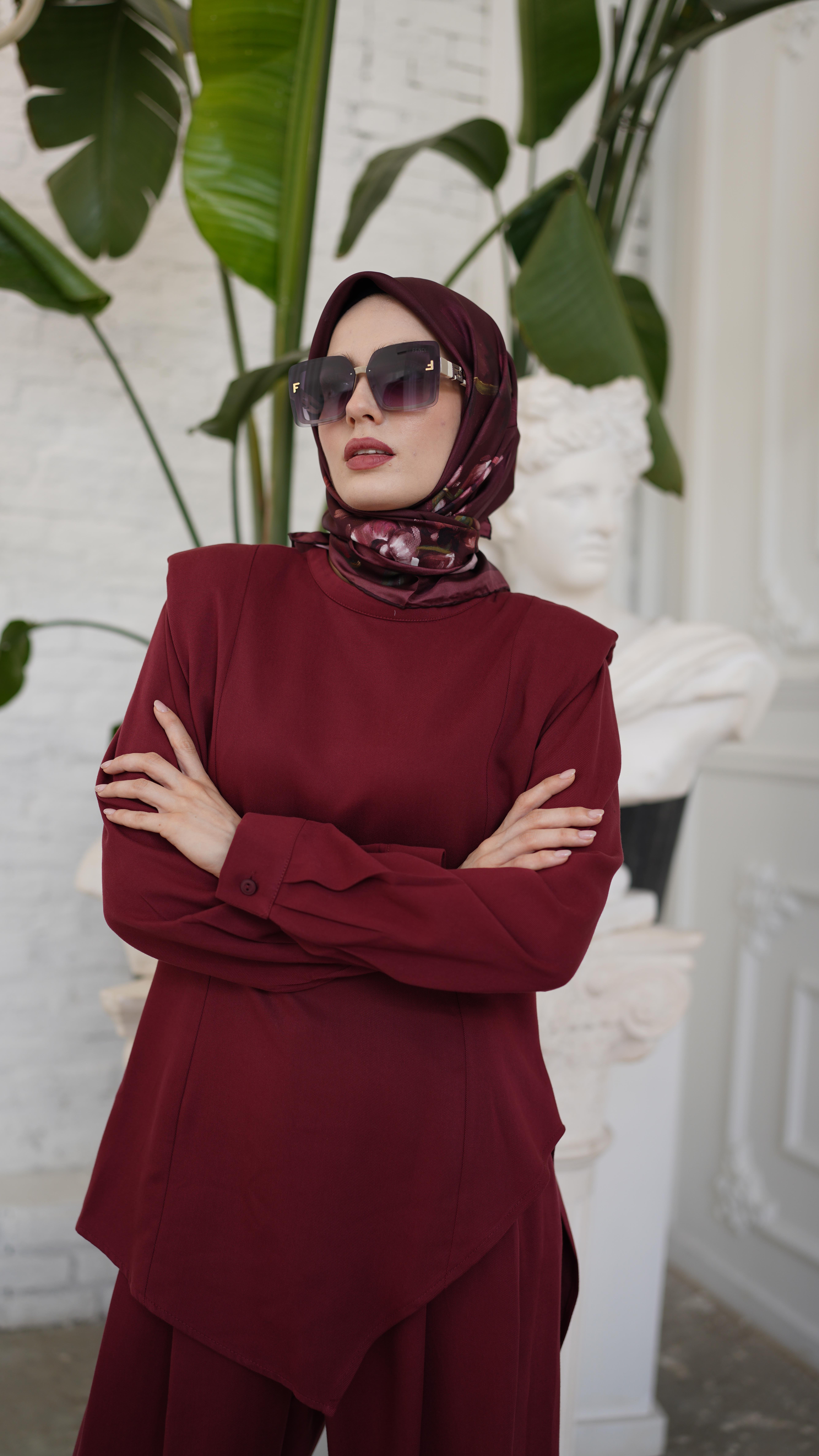 QOOQ Vatka Bluz Takım Bordo 25fw224