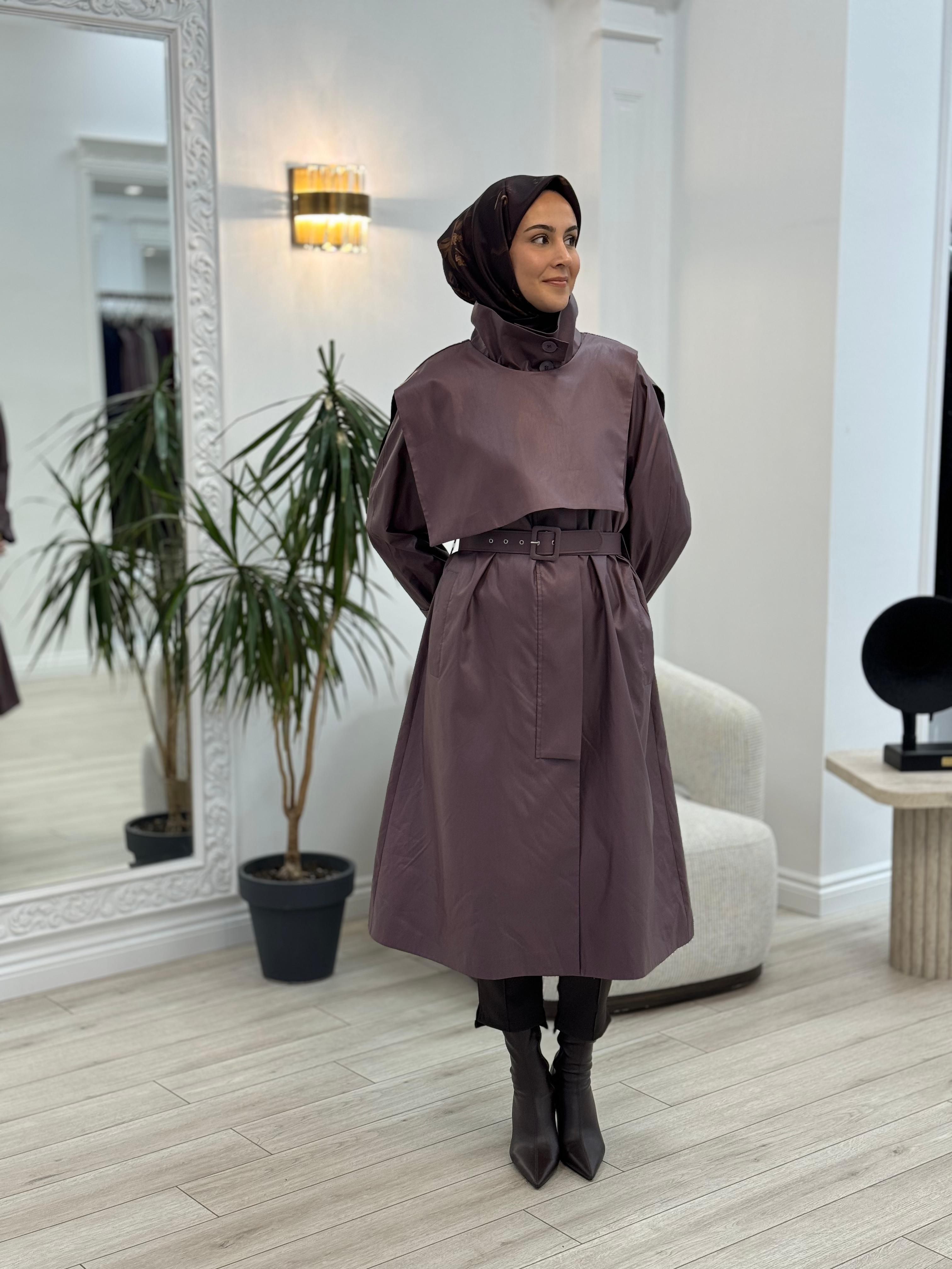 QOOQ Verena Trençkot Mürdüm 25fw604