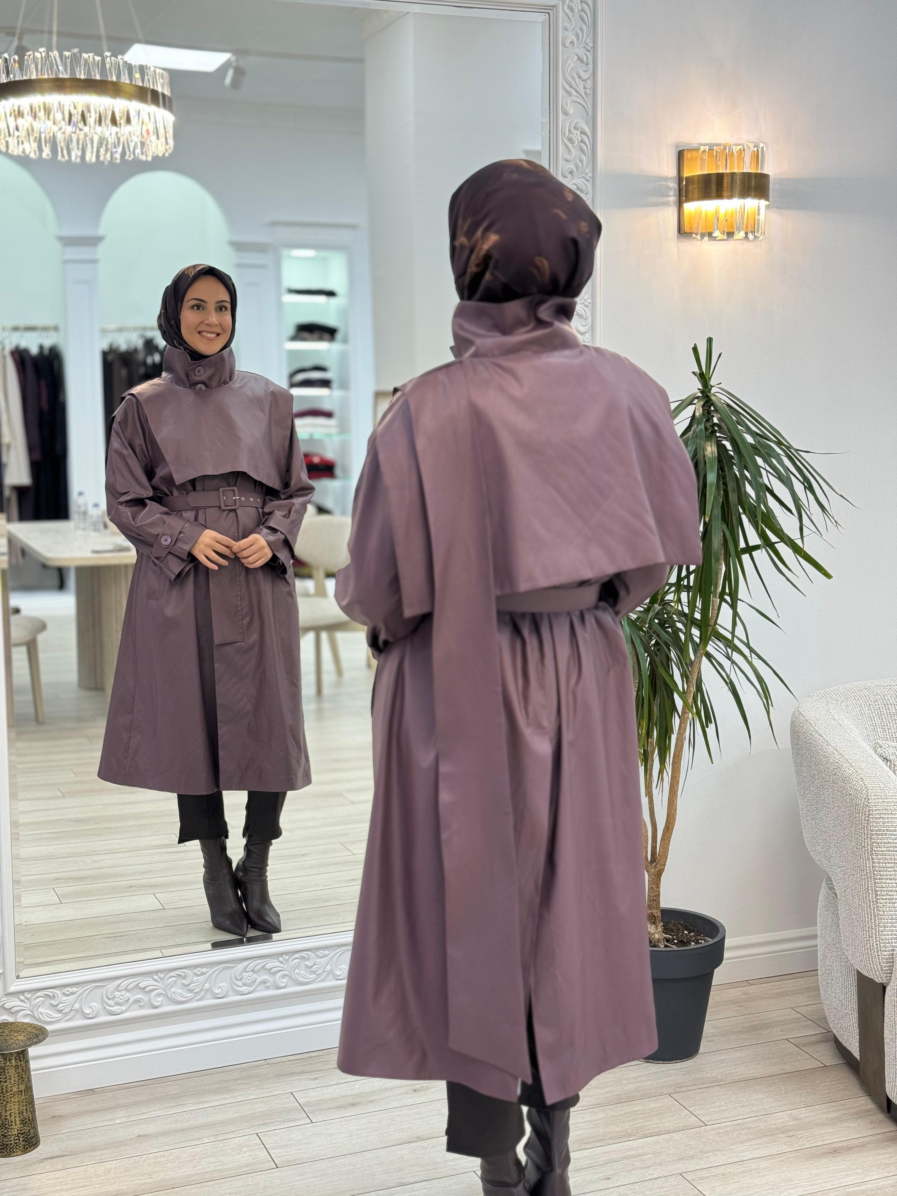 QOOQ Verena Trençkot Mürdüm 25fw604