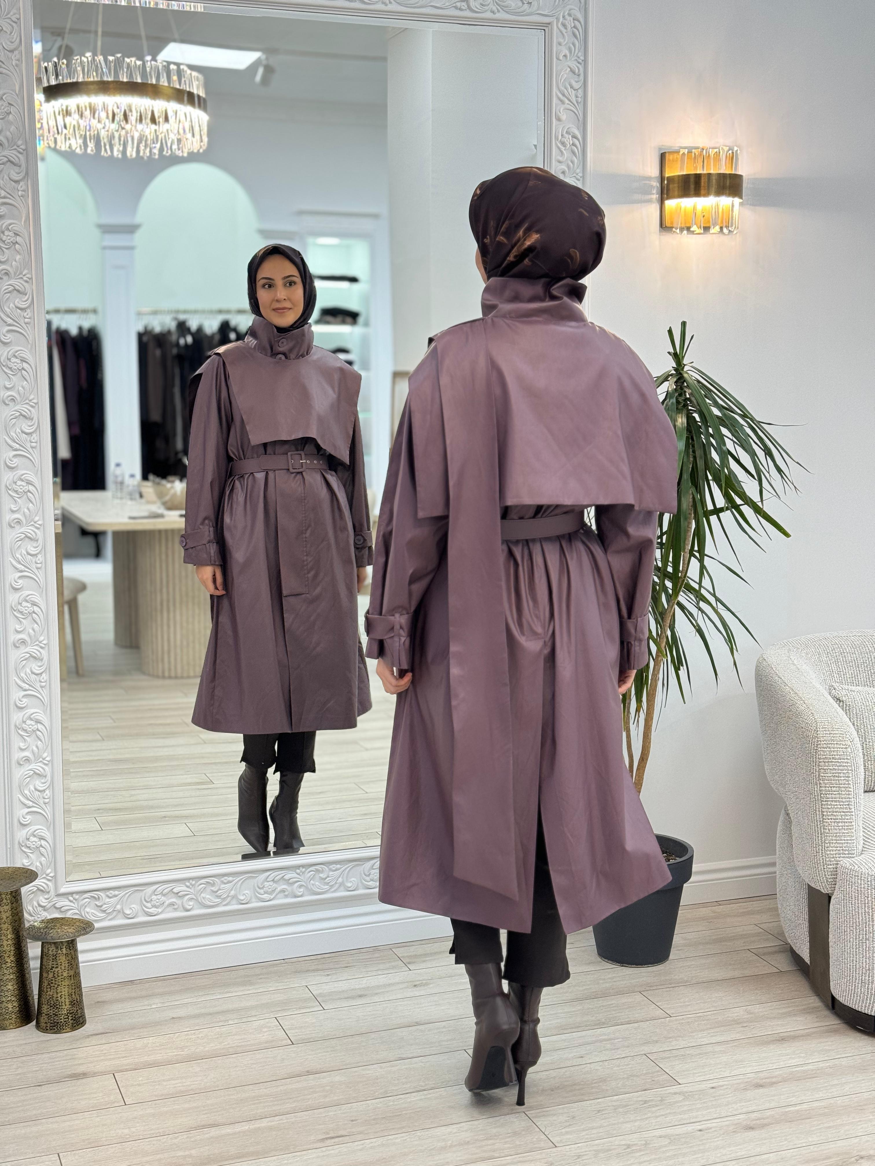 QOOQ Verena Trençkot Mürdüm 25fw604