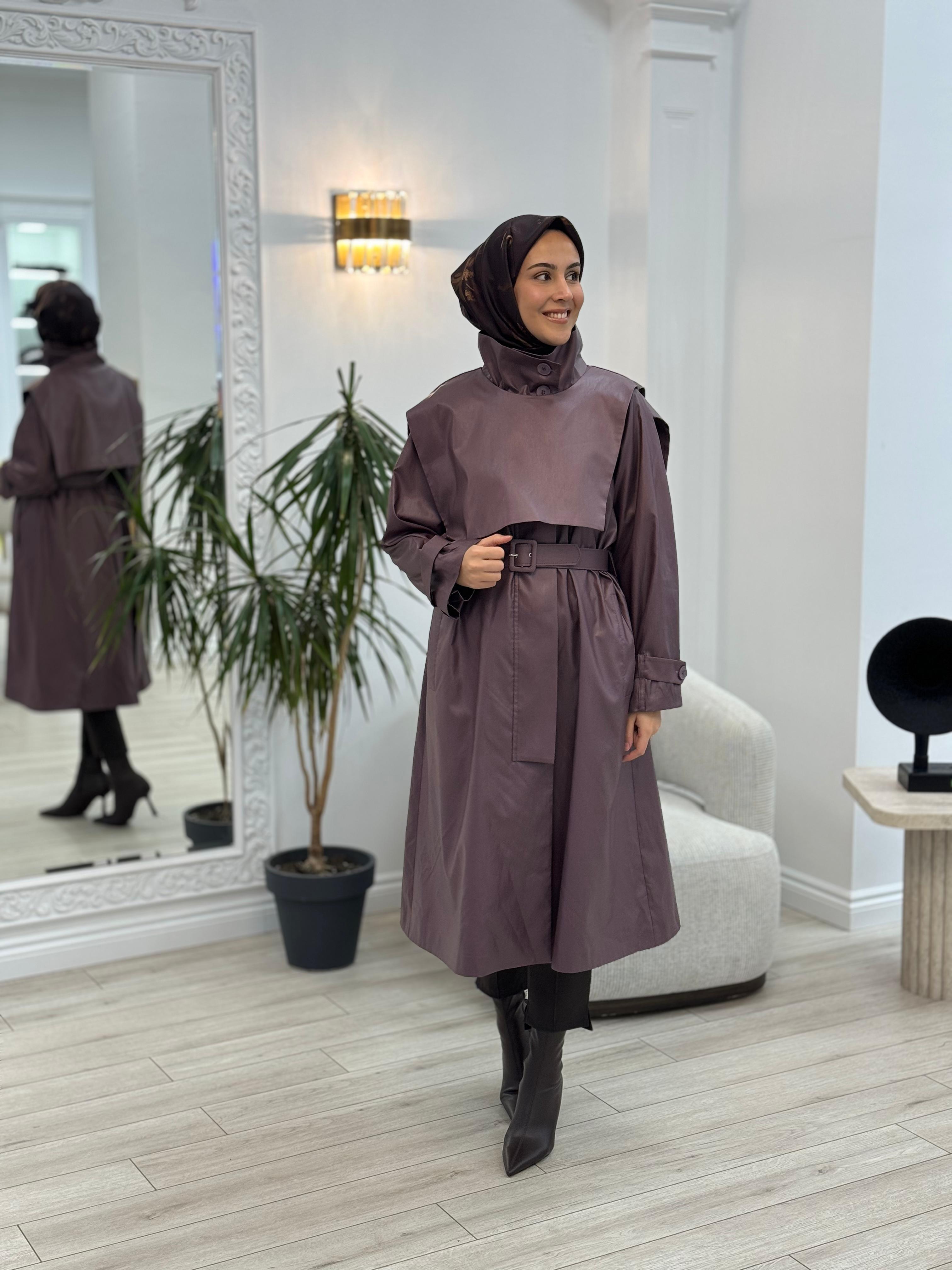 QOOQ Verena Trençkot Mürdüm 25fw604