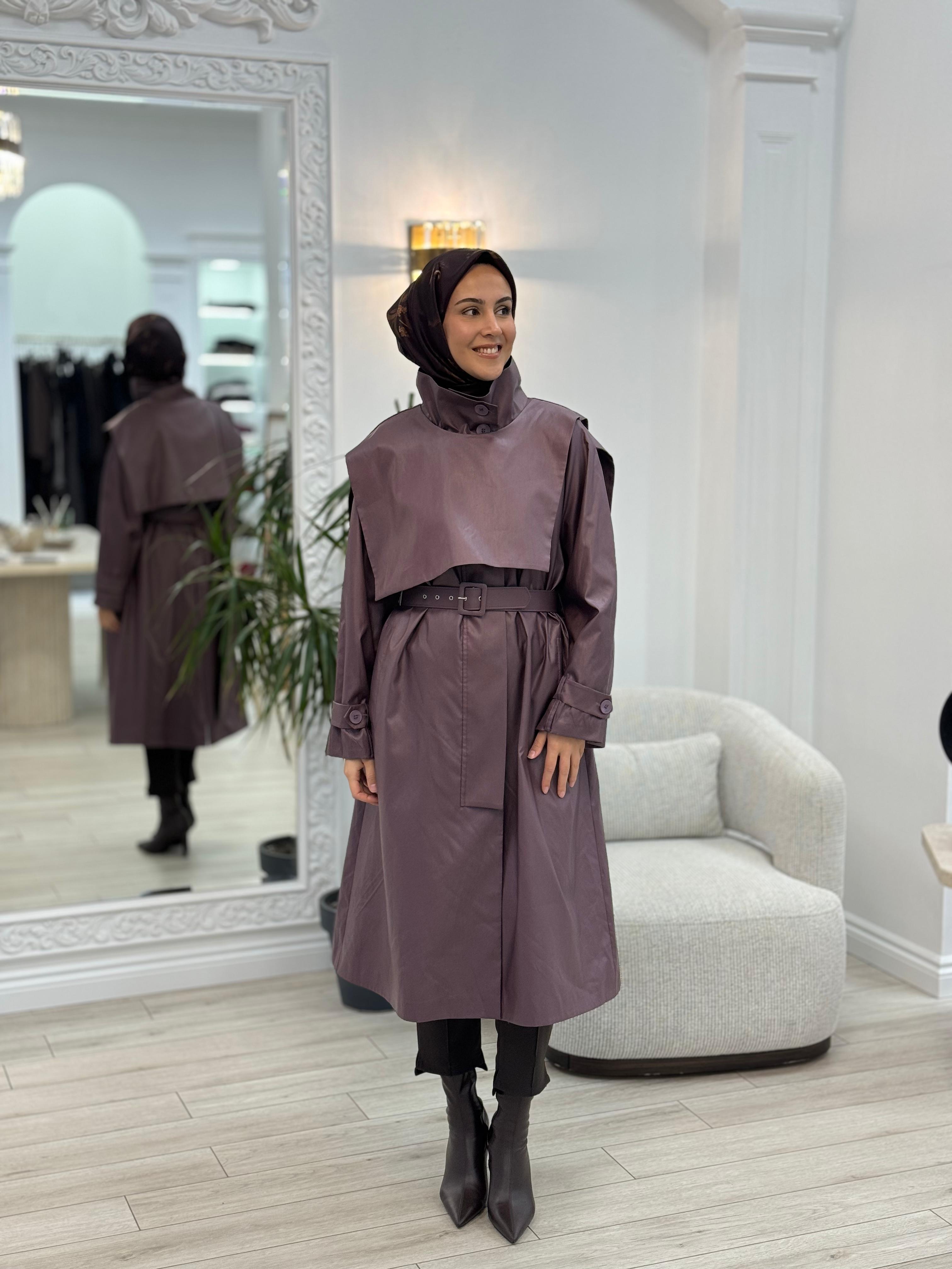 QOOQ Verena Trençkot Mürdüm 25fw604
