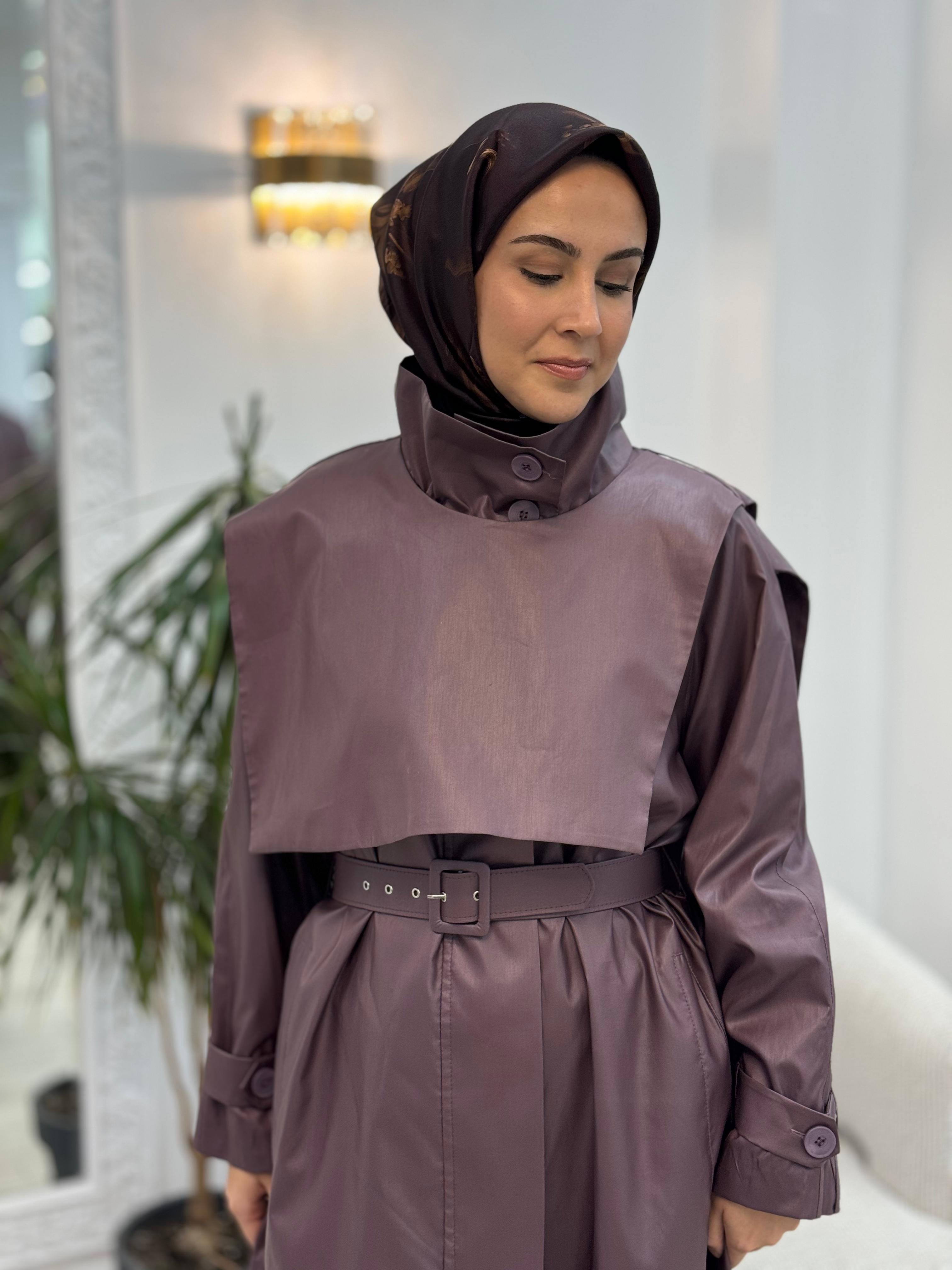 QOOQ Verena Trençkot Mürdüm 25fw604