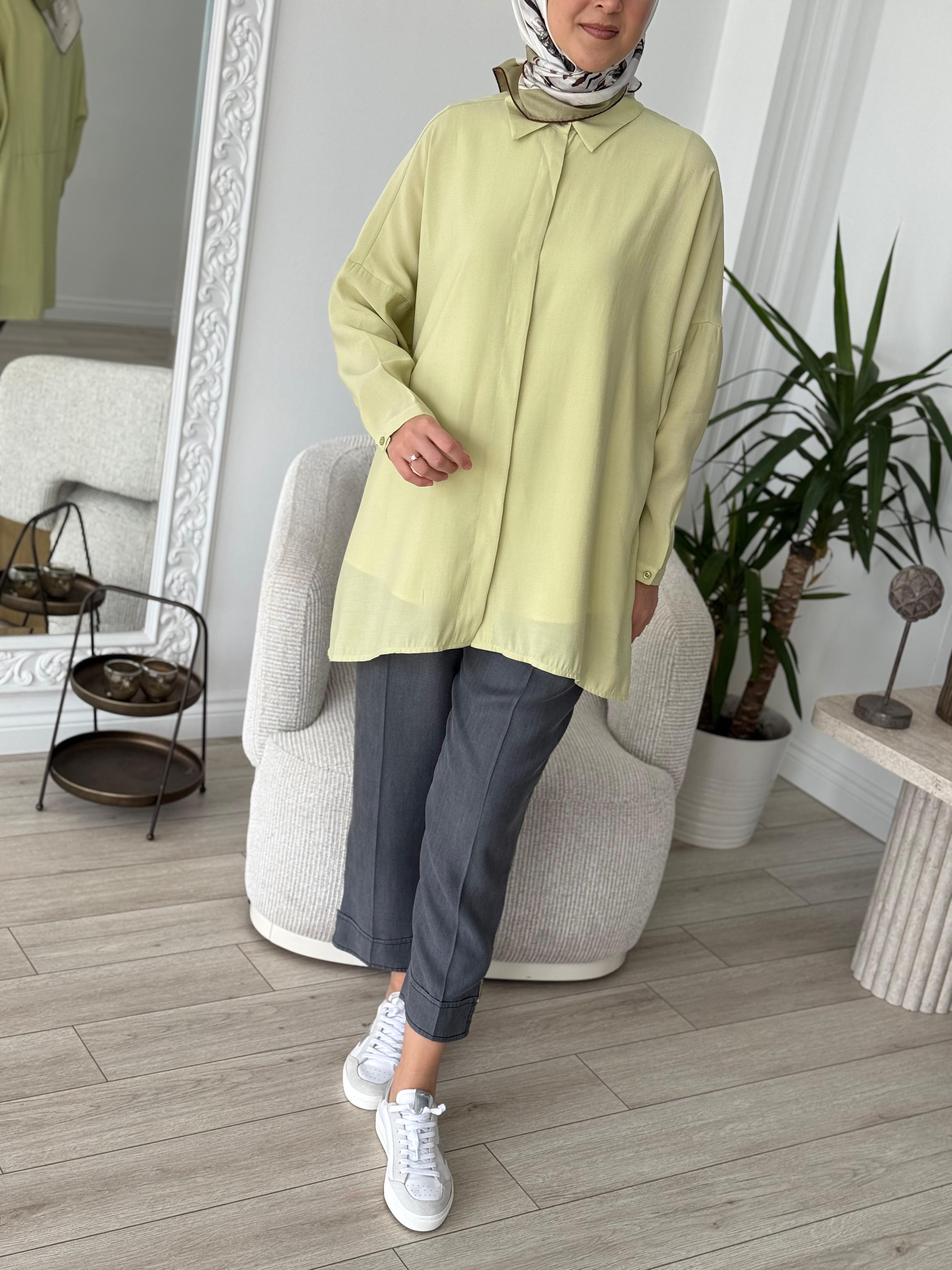 QOOQ Yarasa Kol Gömlek Fıstık Yeşili 25ss231