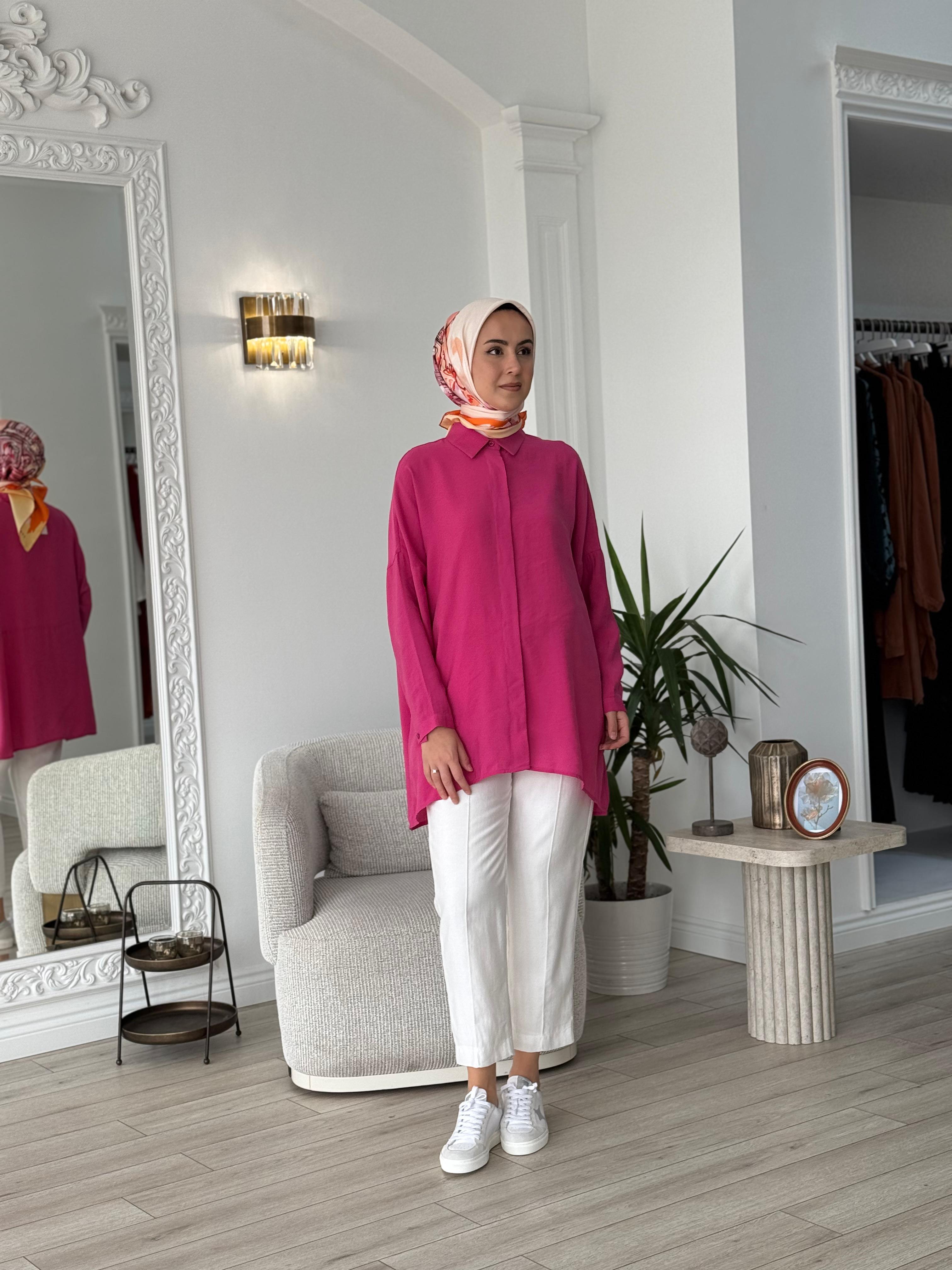 QOOQ Yarasa Kol Gömlek Fuşya 25ss231