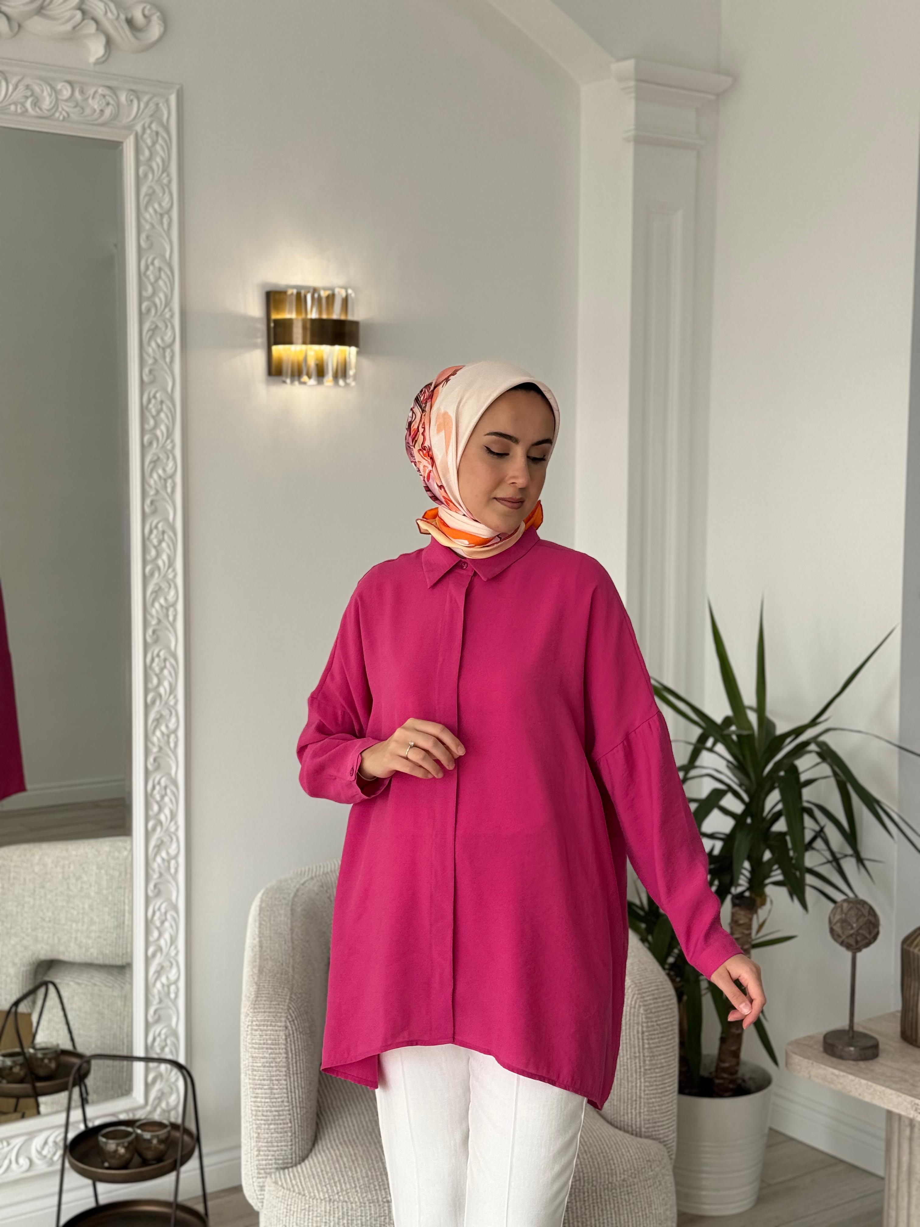 QOOQ Yarasa Kol Gömlek Fuşya 25ss231