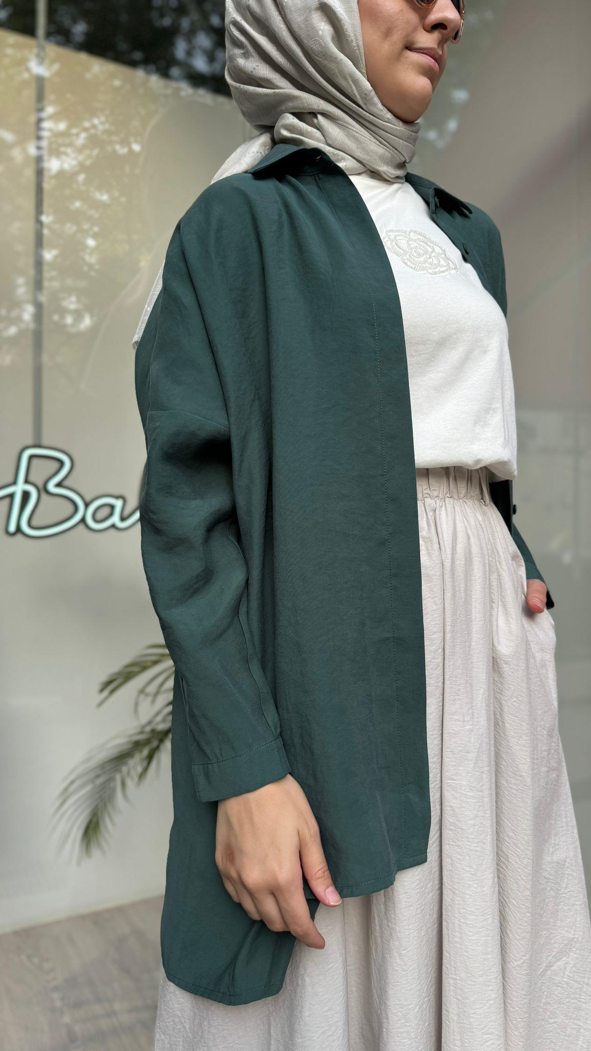 QOOQ Yarasa Kol Gömlek Haki 24ss270