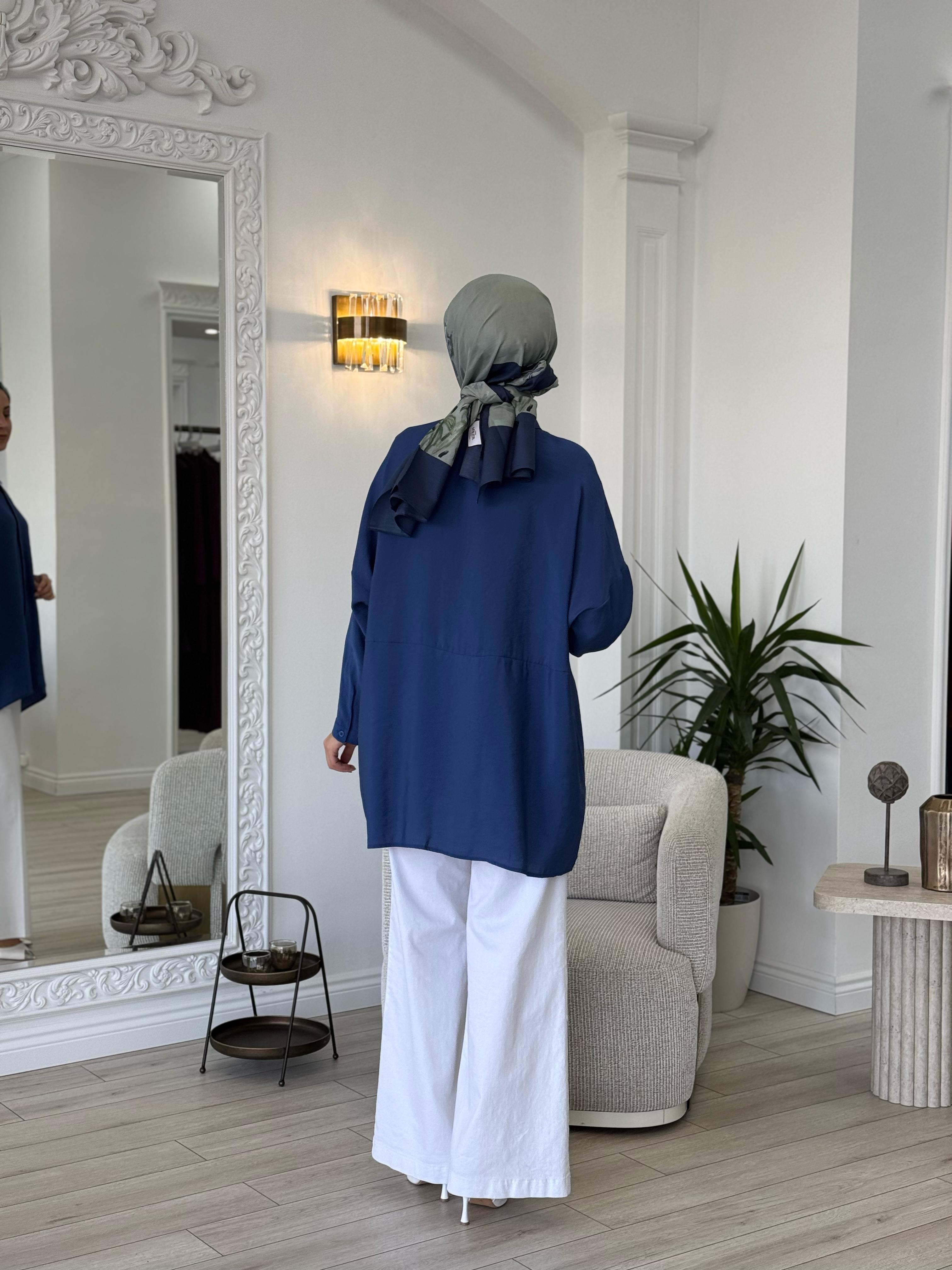 QOOQ Yarasa Kol Gömlek Lacivert 25ss231