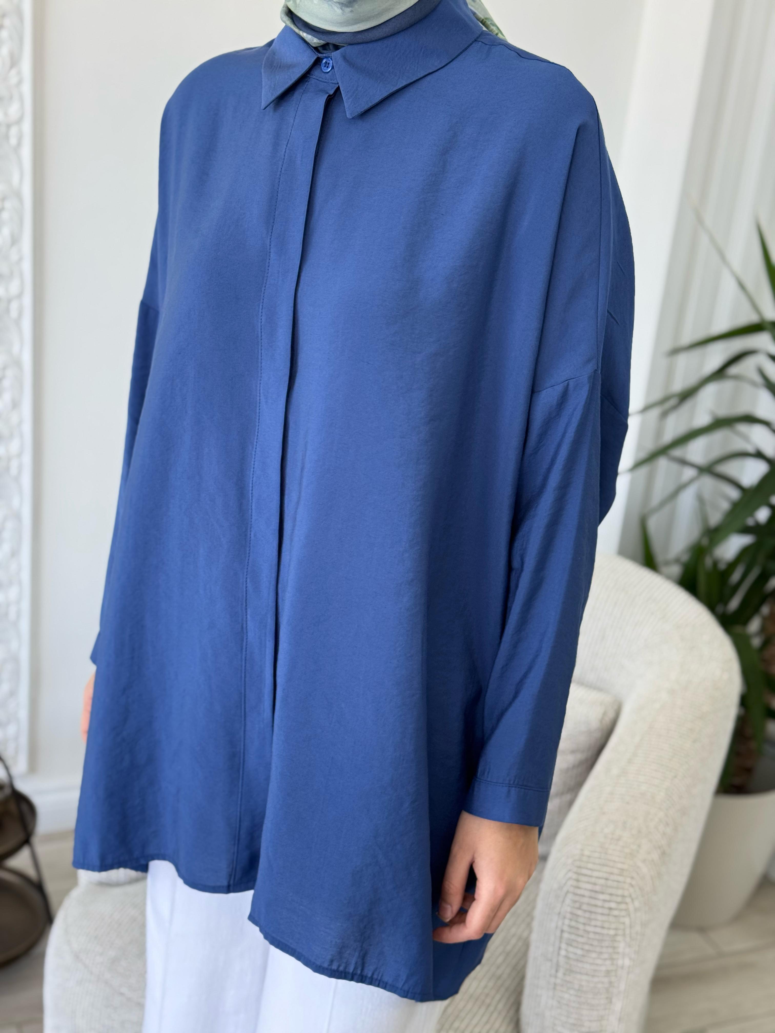 QOOQ Yarasa Kol Gömlek Lacivert 25ss231