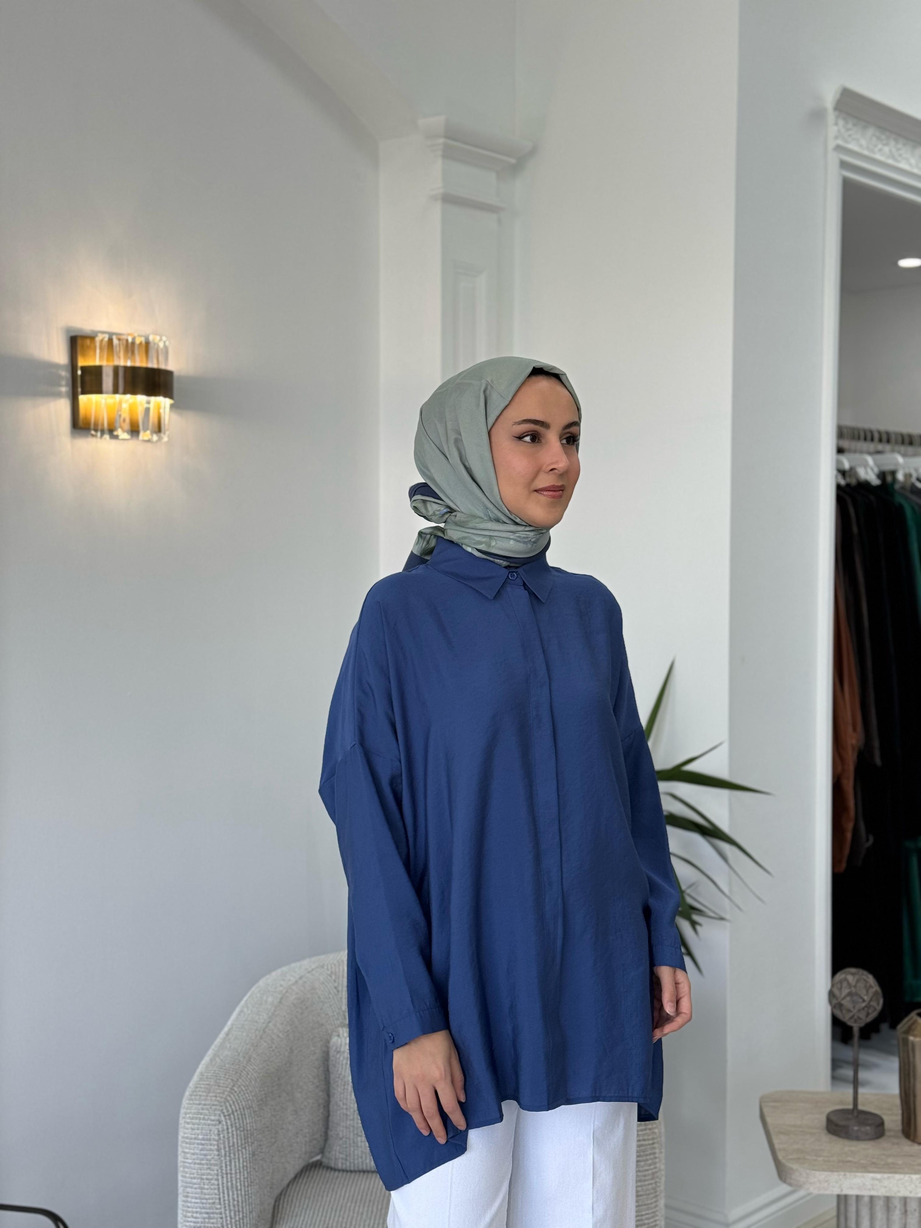 QOOQ Yarasa Kol Gömlek Lacivert 25ss231