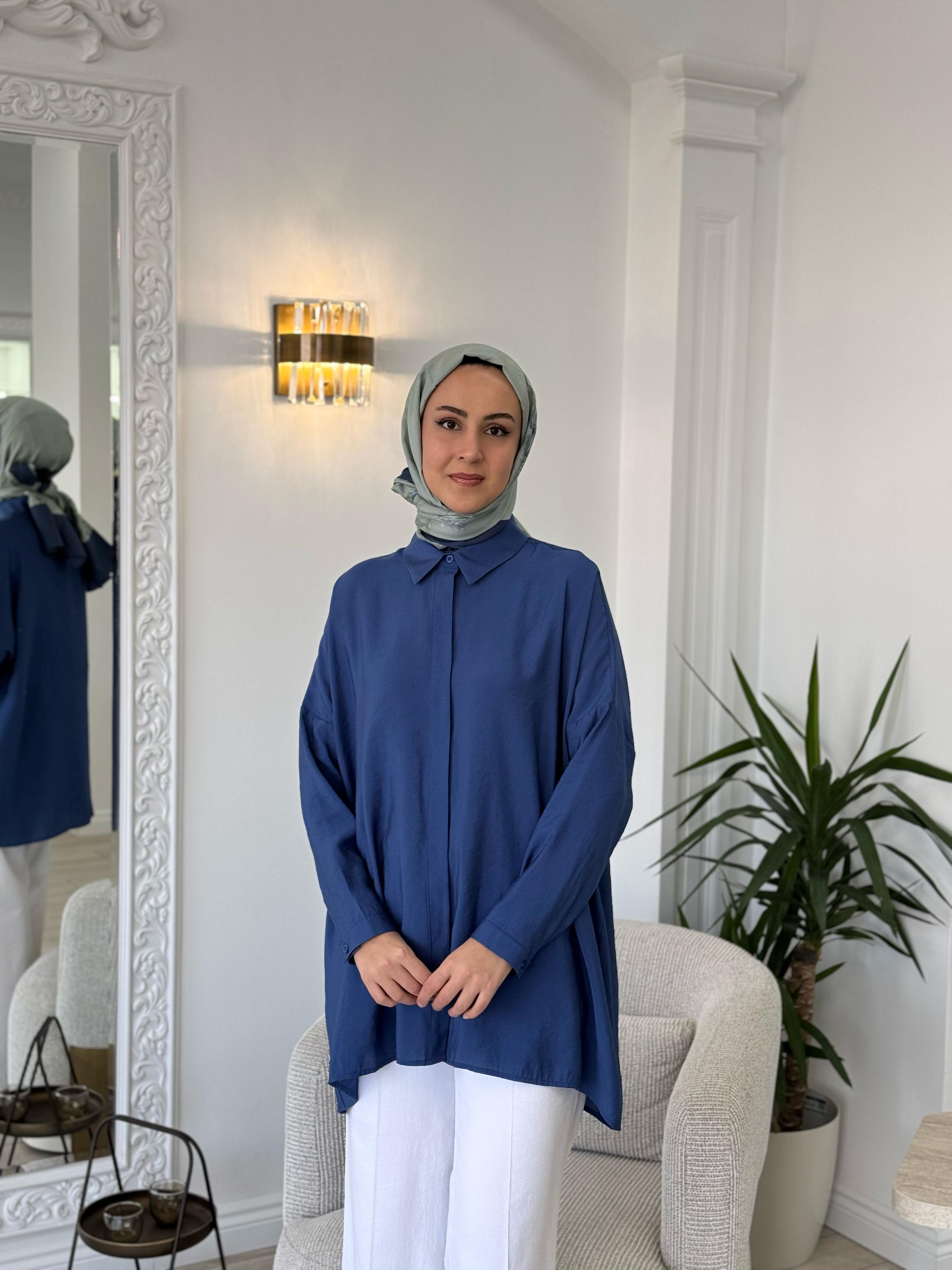 QOOQ Yarasa Kol Gömlek Lacivert 25ss231