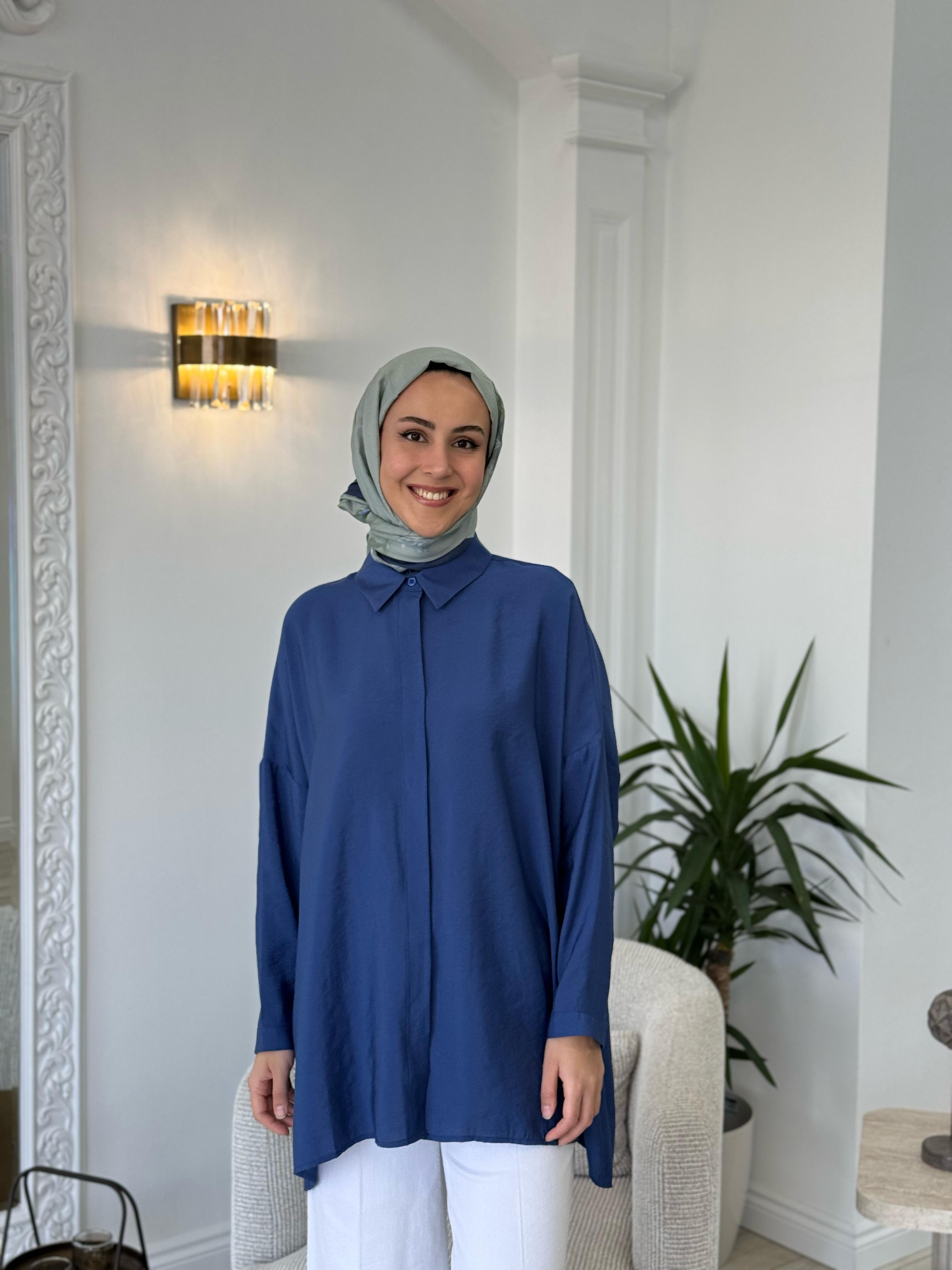 QOOQ Yarasa Kol Gömlek Lacivert 25ss231