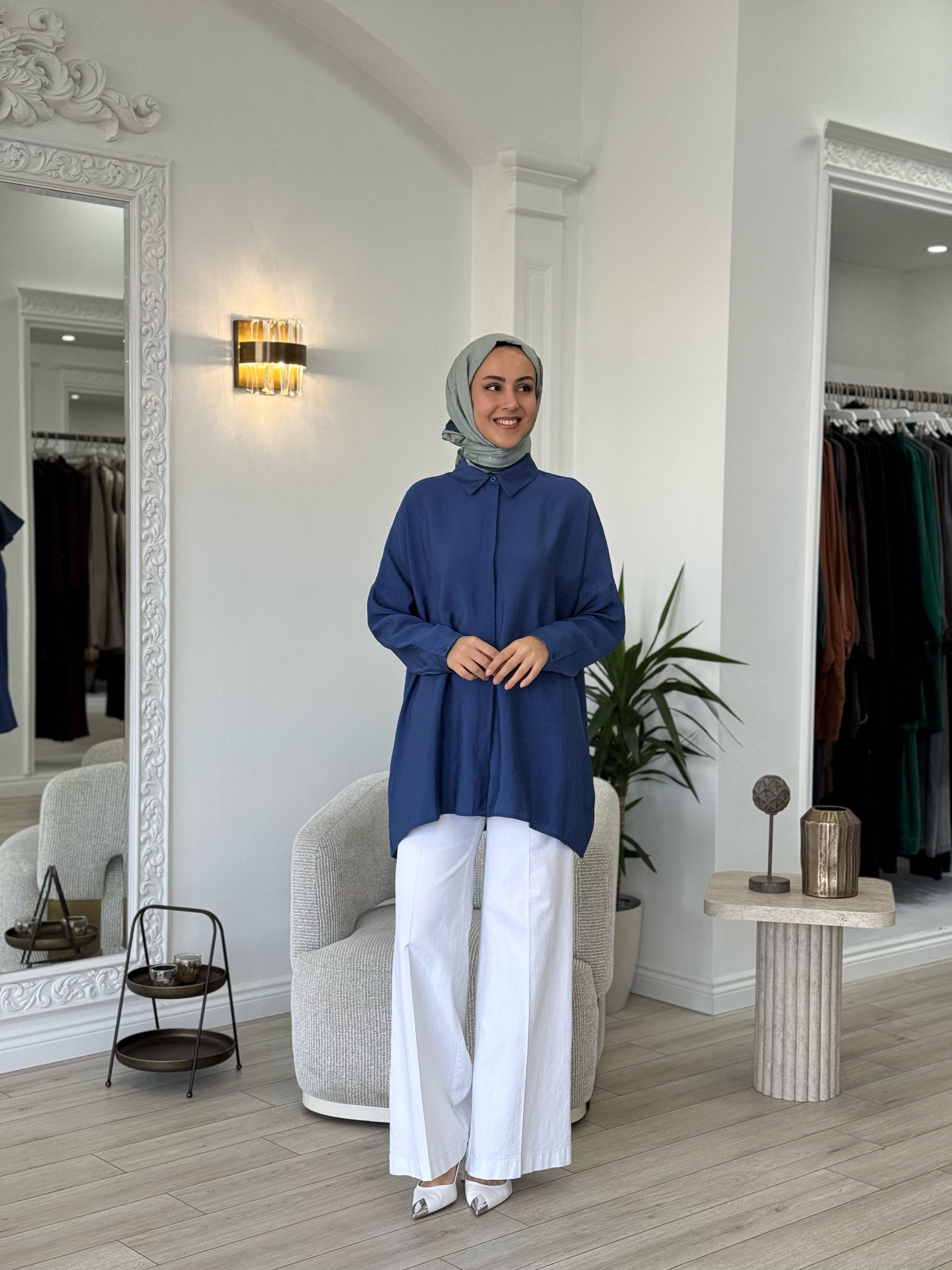 QOOQ Yarasa Kol Gömlek Lacivert 25ss231