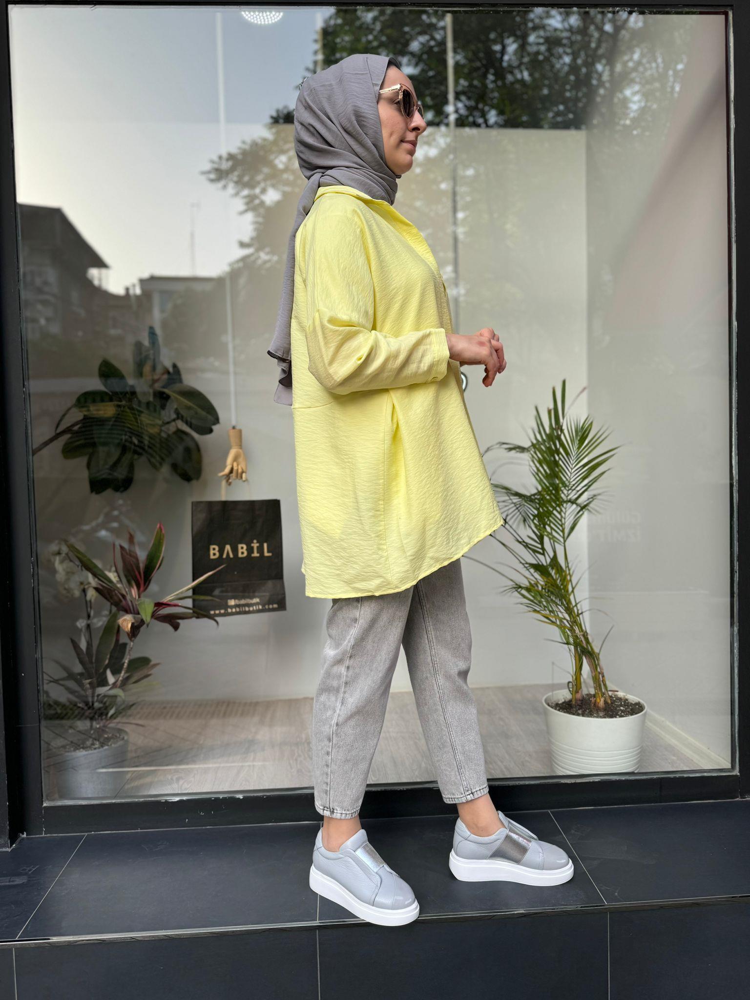 QOOQ Yarasa Kol Gömlek Limon 24ss270