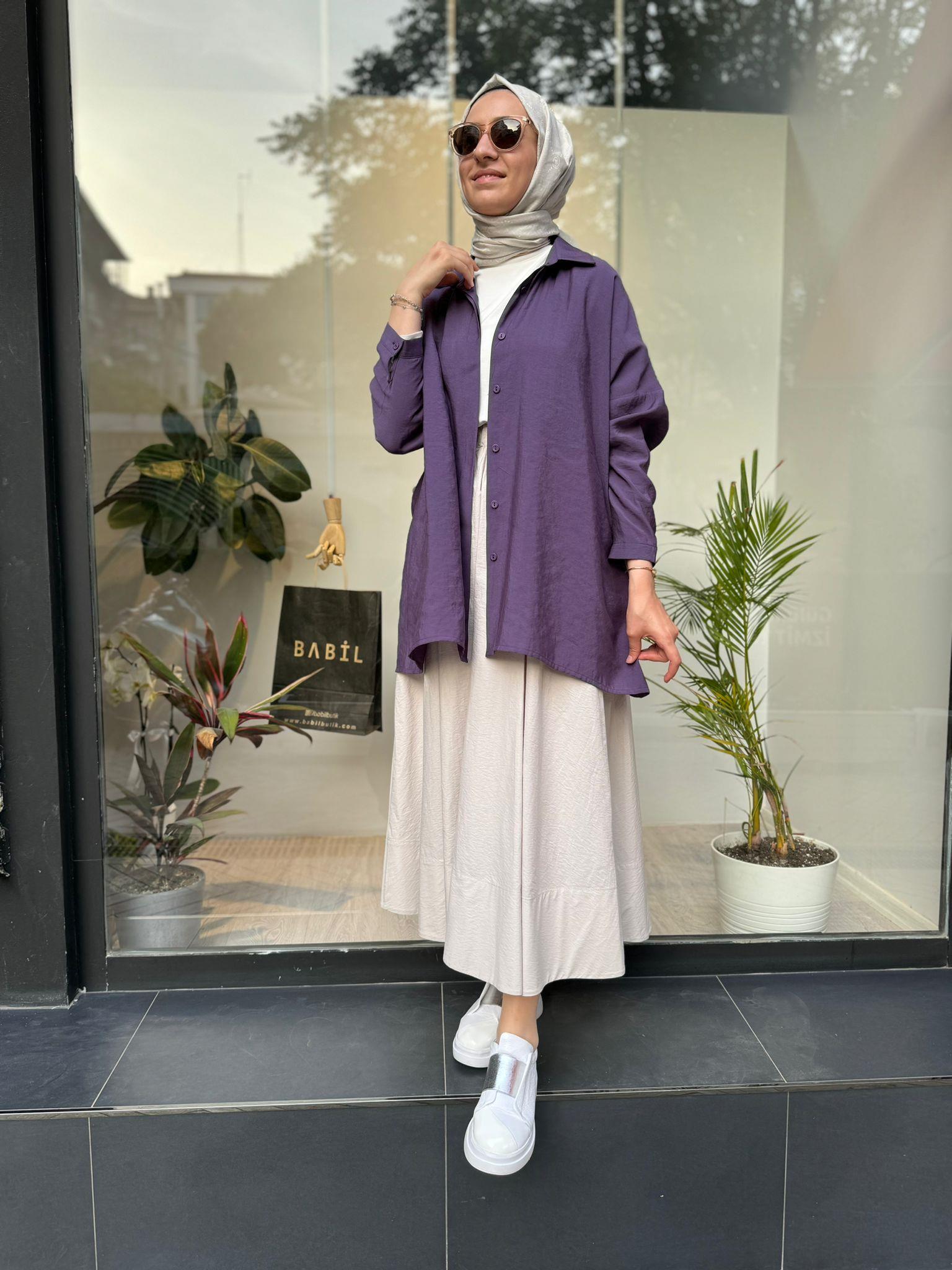 QOOQ Yarasa Kol Gömlek Mor 24ss270