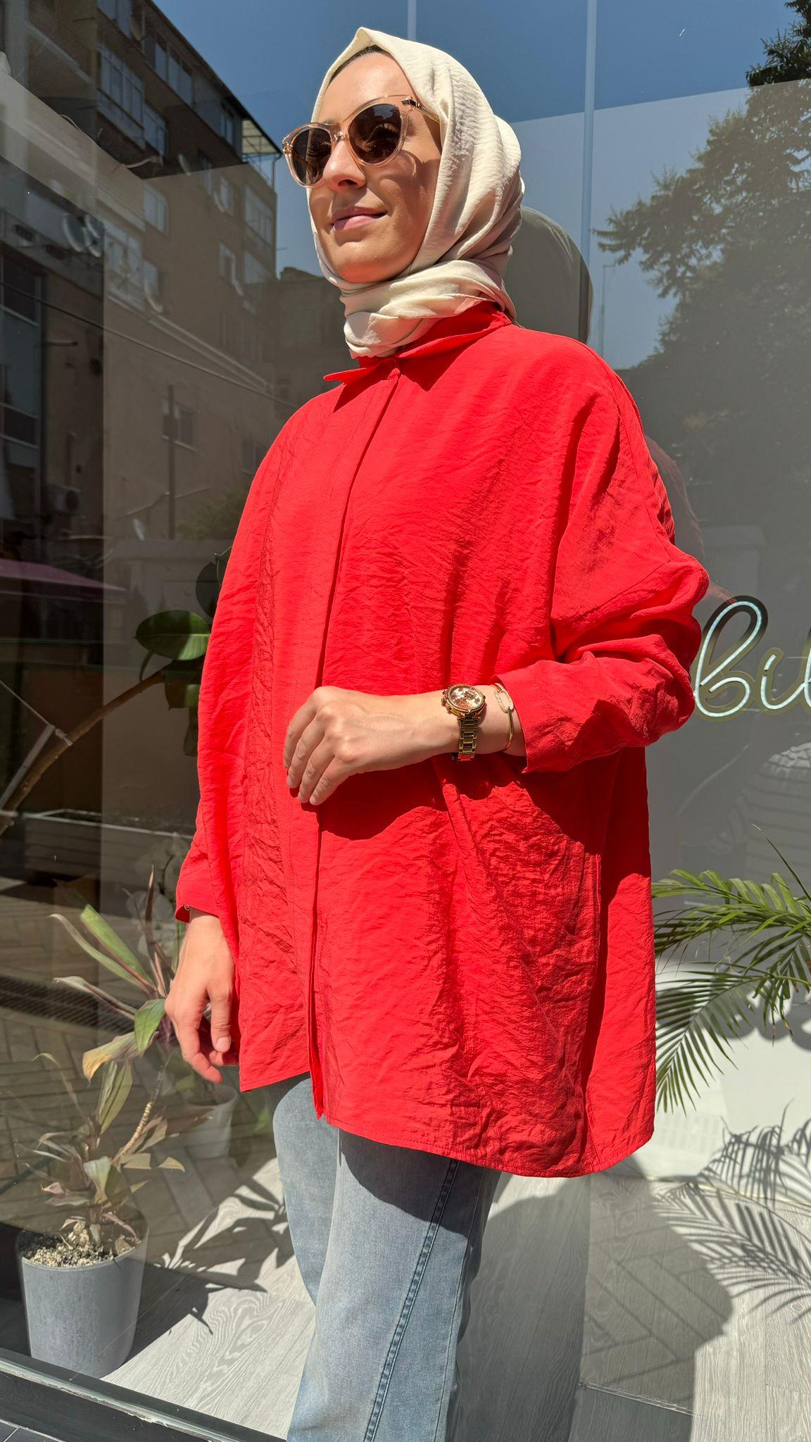 QOOQ Yarasa Kol Gömlek Nar Çiçeği 24ss270