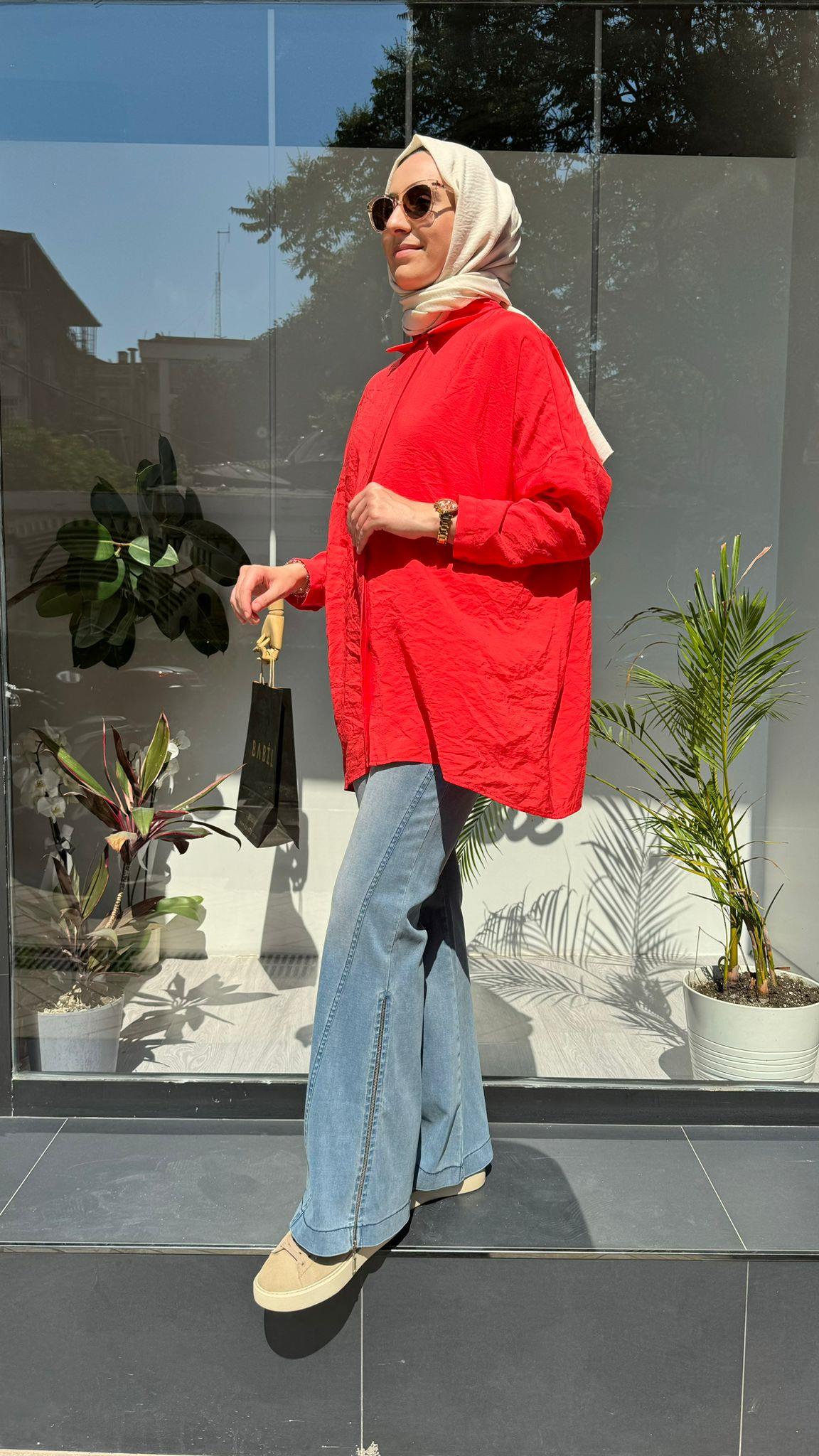 QOOQ Yarasa Kol Gömlek Nar Çiçeği 24ss270