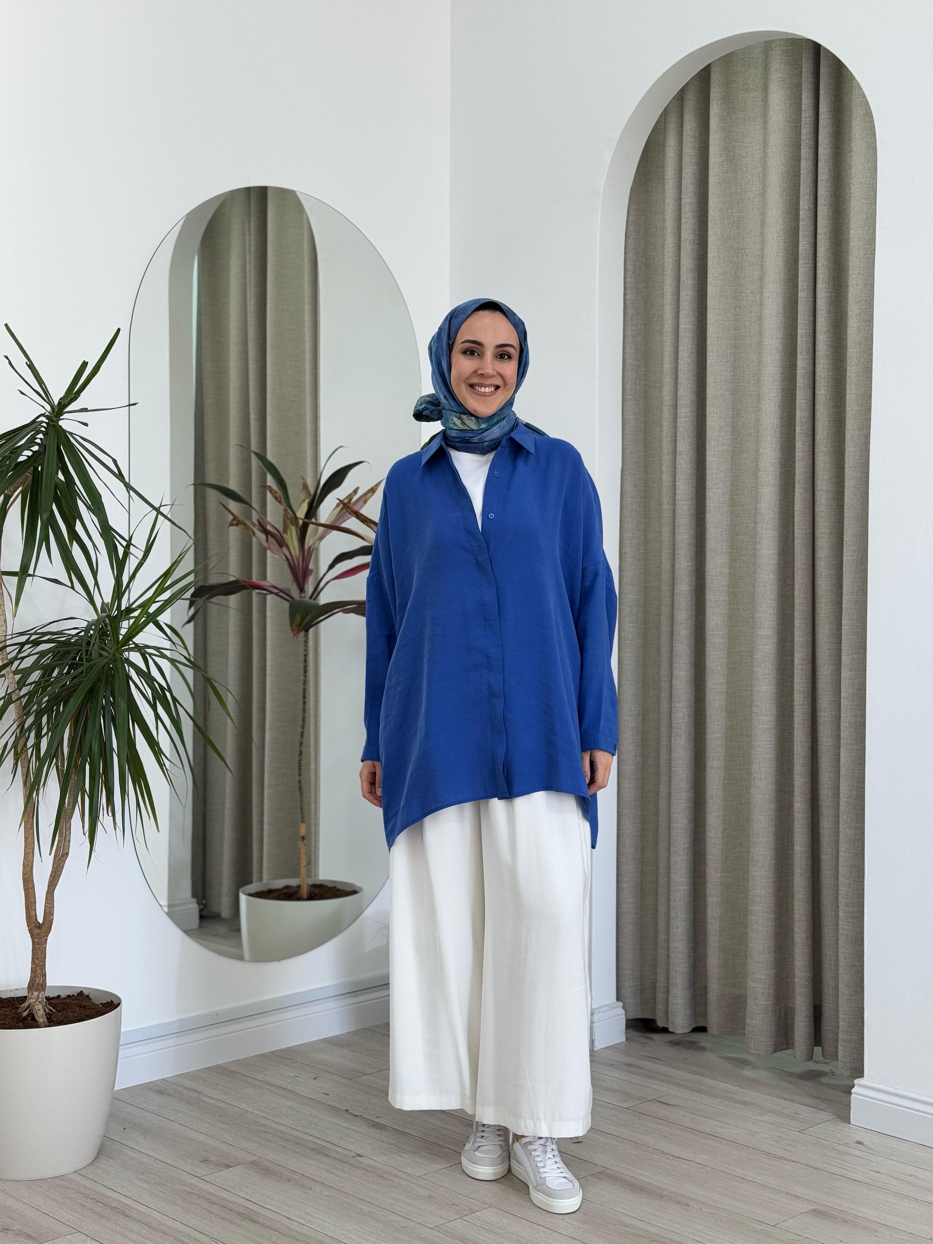 QOOQ Yarasa Kol Gömlek Saks 25ss231