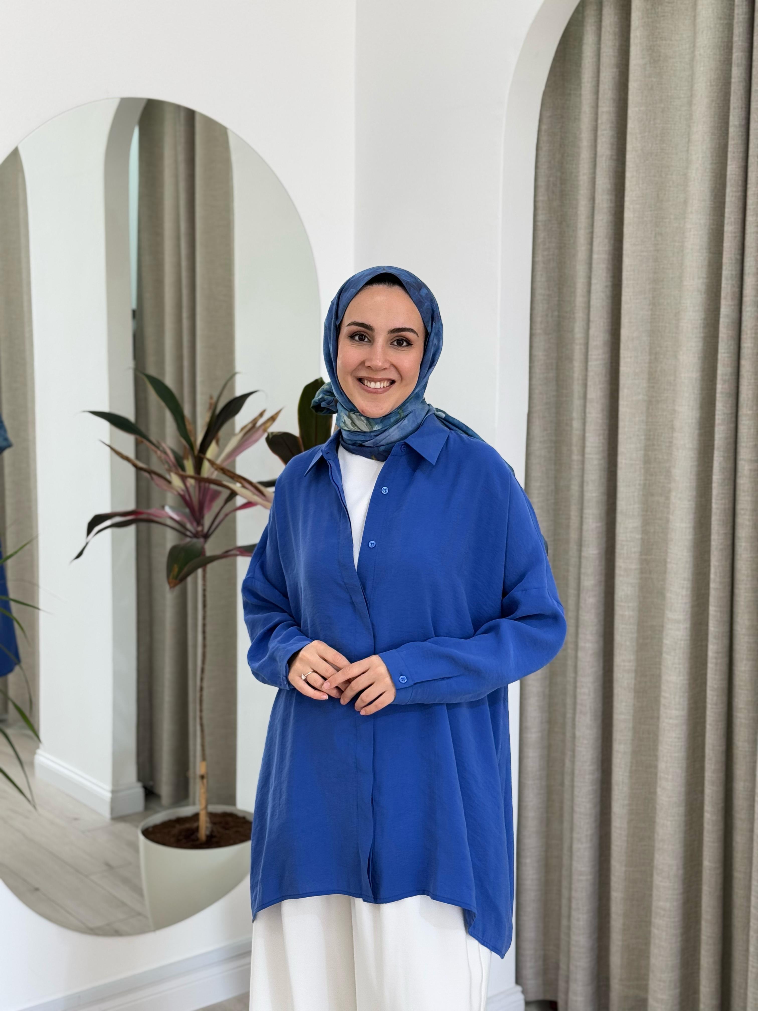 QOOQ Yarasa Kol Gömlek Saks 25ss231