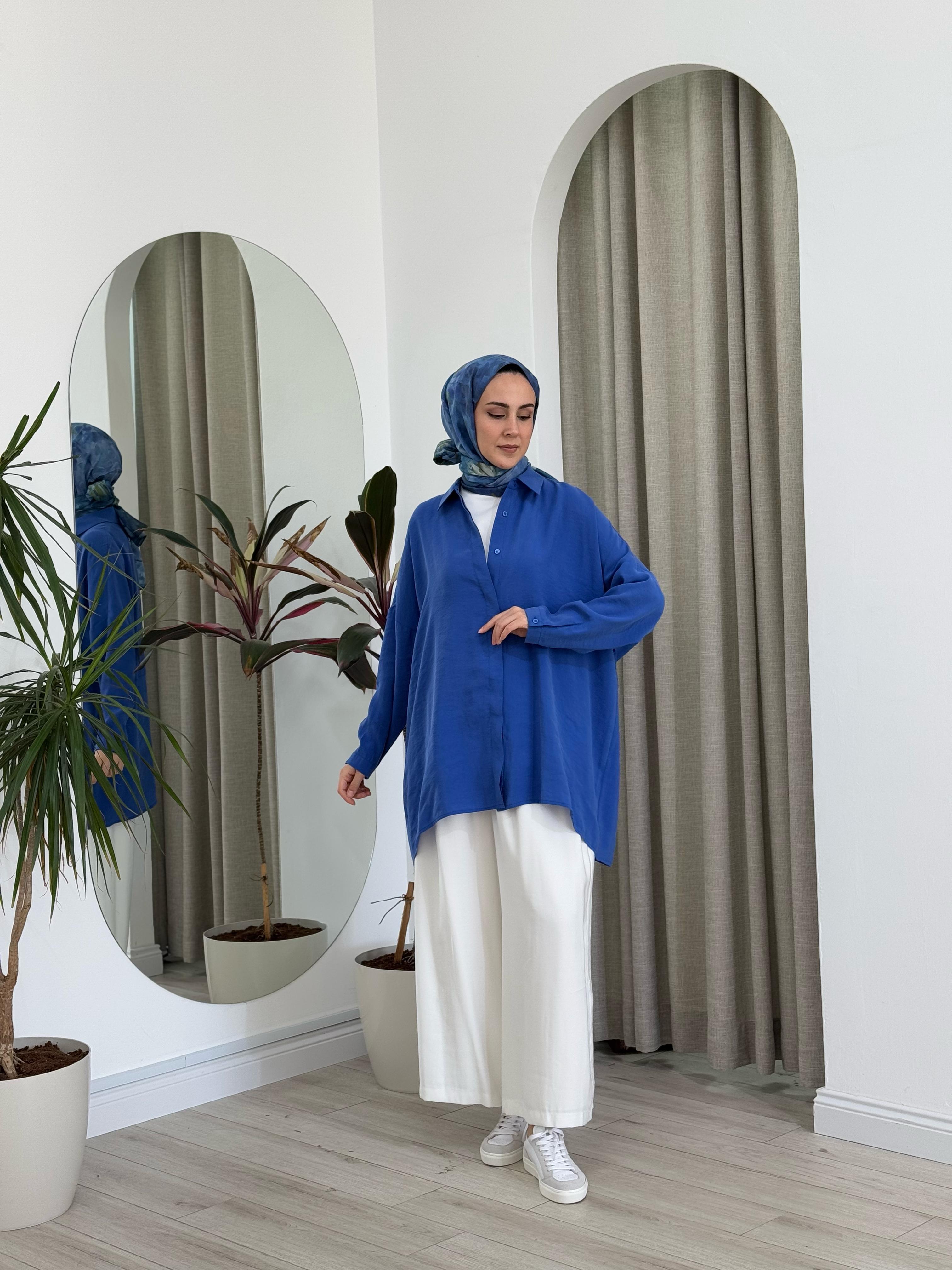 QOOQ Yarasa Kol Gömlek Saks 25ss231