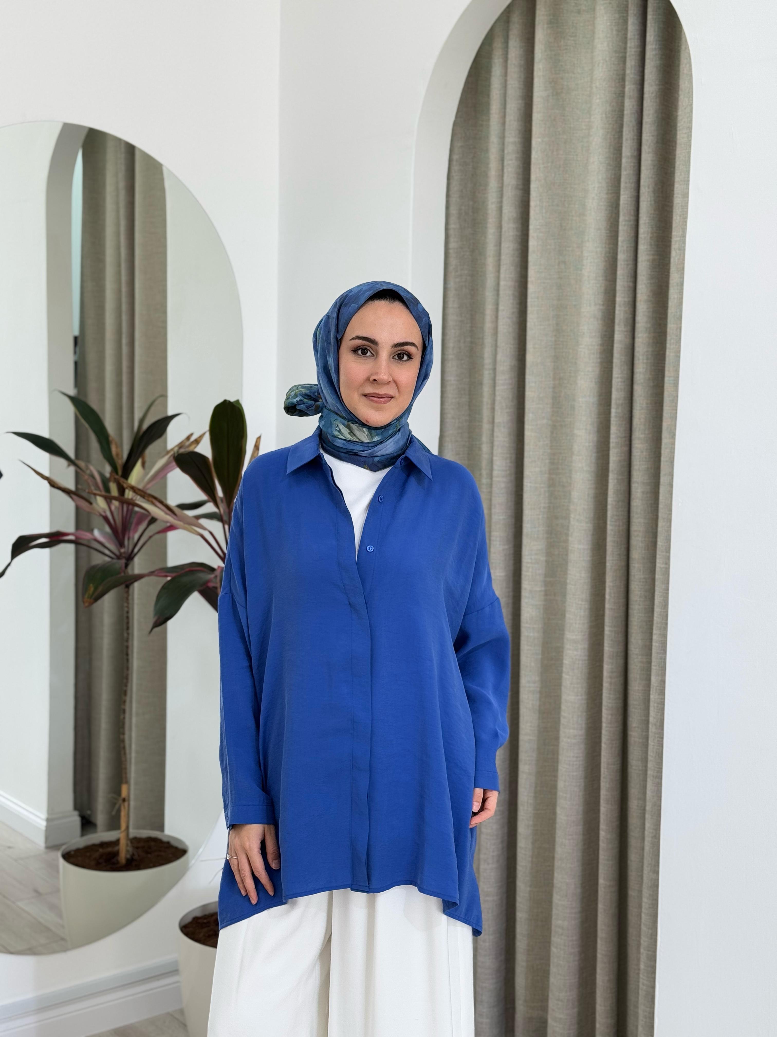 QOOQ Yarasa Kol Gömlek Saks 25ss231