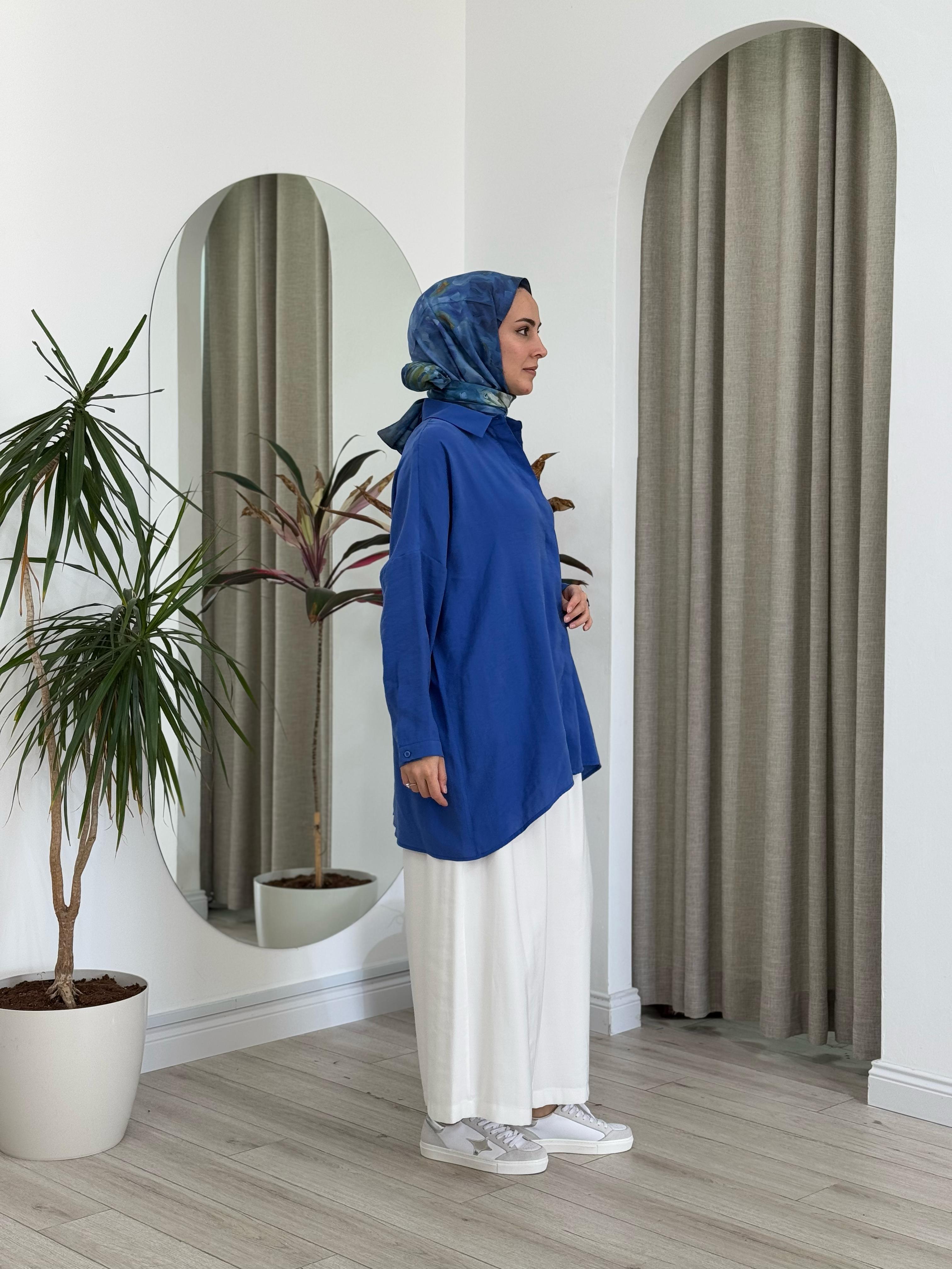 QOOQ Yarasa Kol Gömlek Saks 25ss231