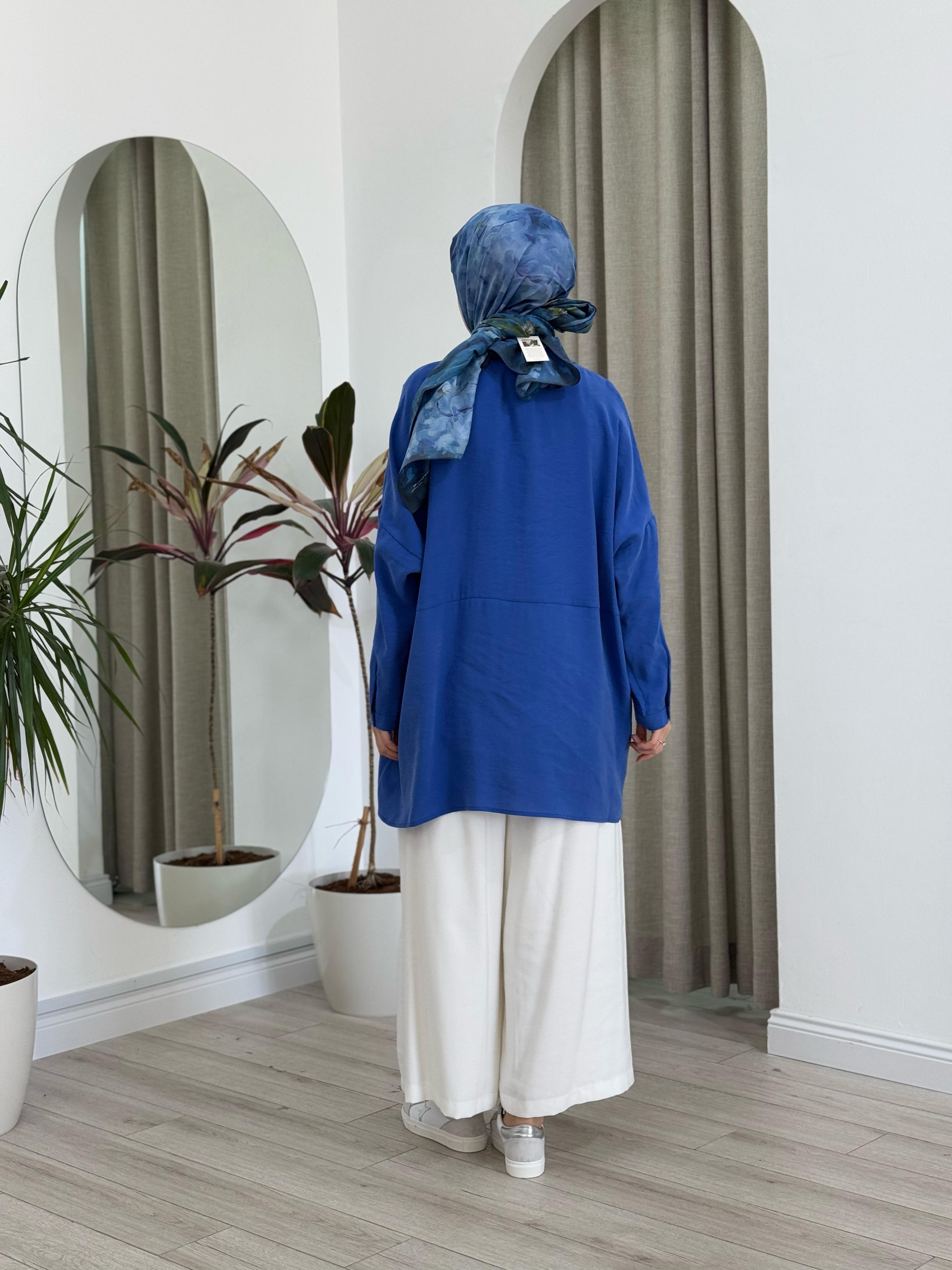 QOOQ Yarasa Kol Gömlek Saks 25ss231